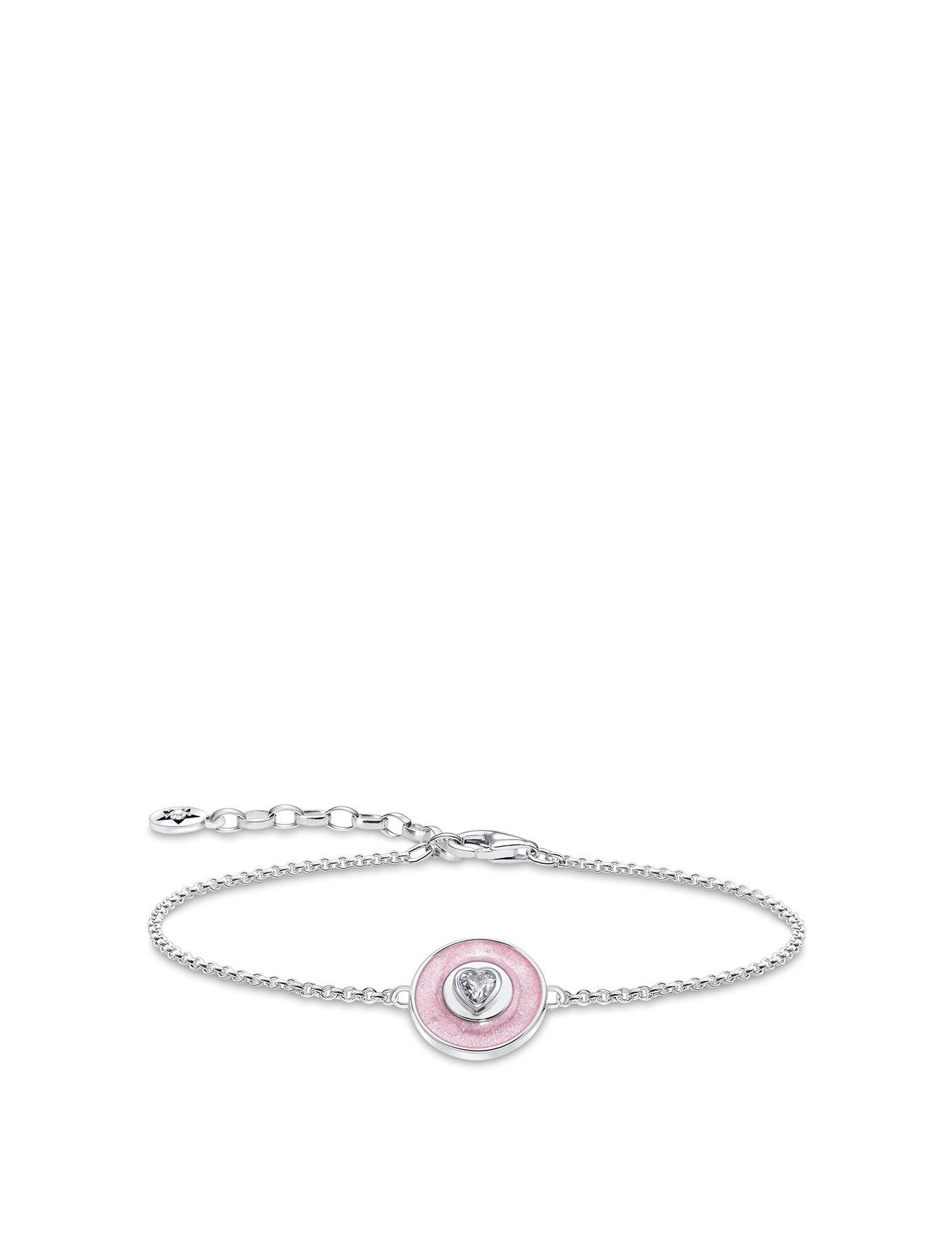 undefined Heart Bracelet: Follow your heart with sky-inspired beauty. Heart-shaped zirconia, pink enamel, adjustable length