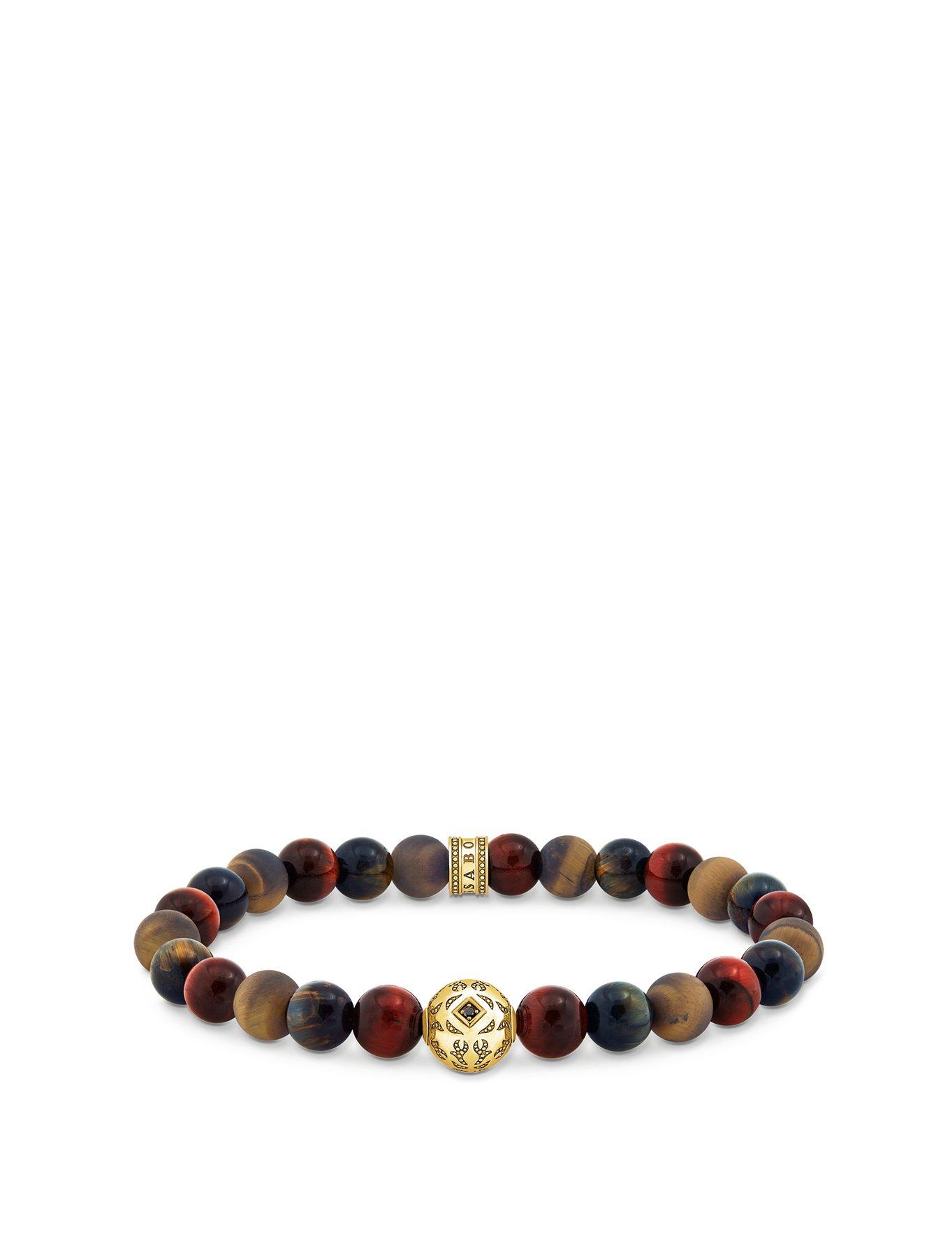 Product photograph of Thomas Sabo Tiger S Eye Bead Bracelet from very.co.uk