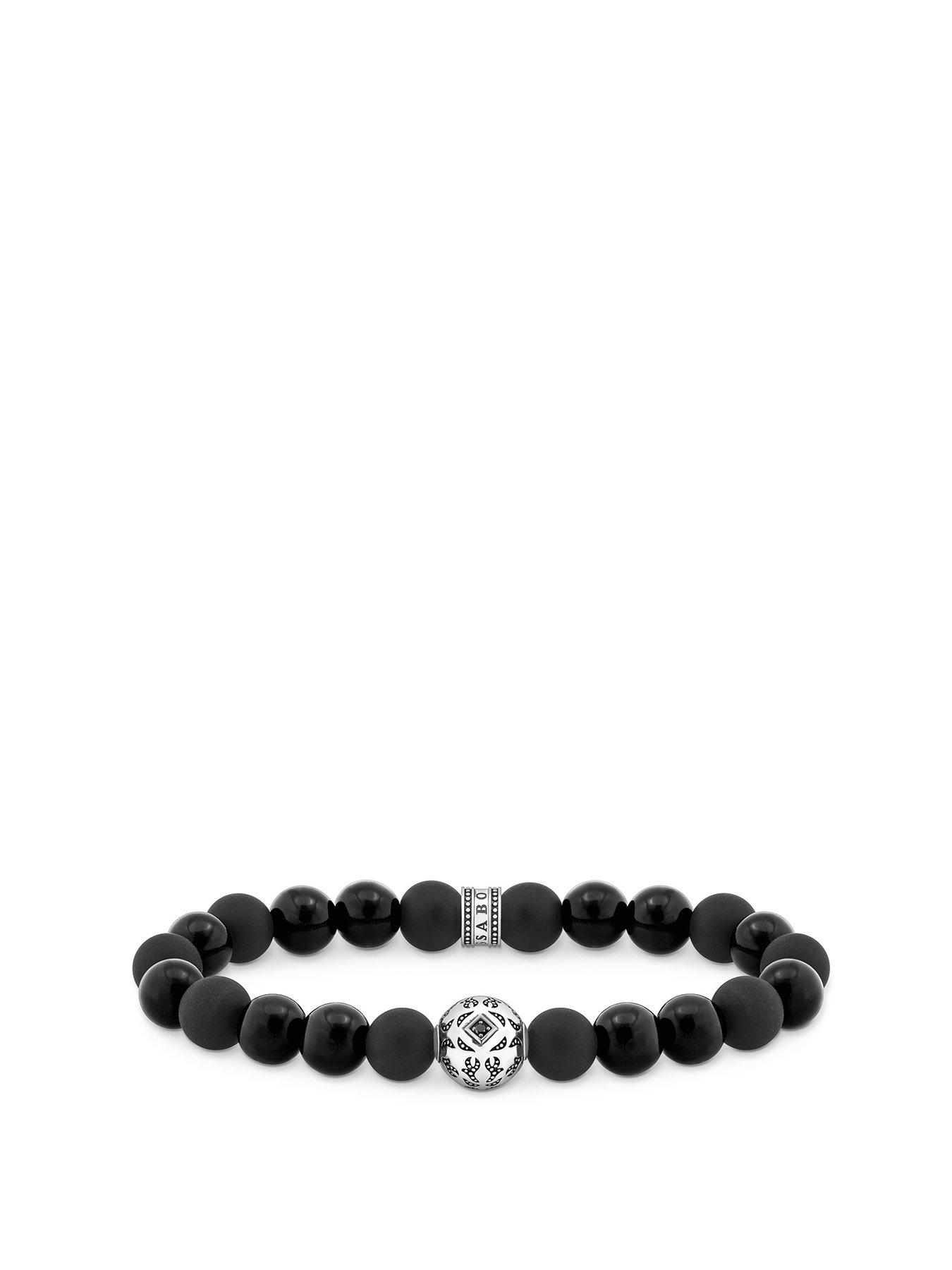 Product photograph of Thomas Sabo Obsidian Beads Bracelet - 925 Silver from very.co.uk