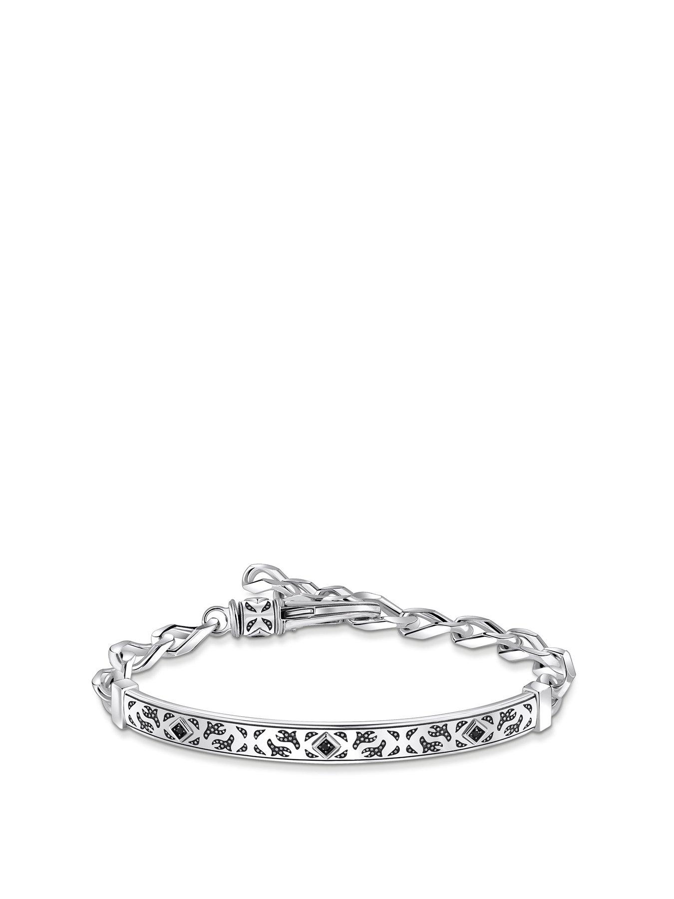 Product photograph of Thomas Sabo Rebel Wolf Bracelet Nature S Power And Elegance Graphic Fur Pattern Symbolic 3 Stones Elegant Link Adjustable from very.co.uk