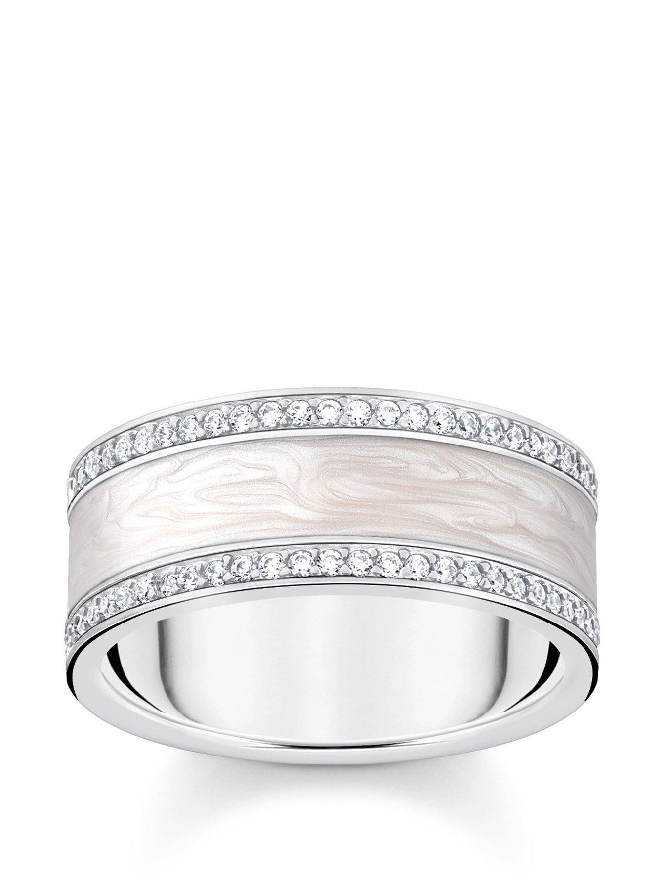 Thomas Sabo Enamel Band Ring: Timeless allure with white zirconia, shimmering enamel. THOMAS SABO engraving, wide two-part design