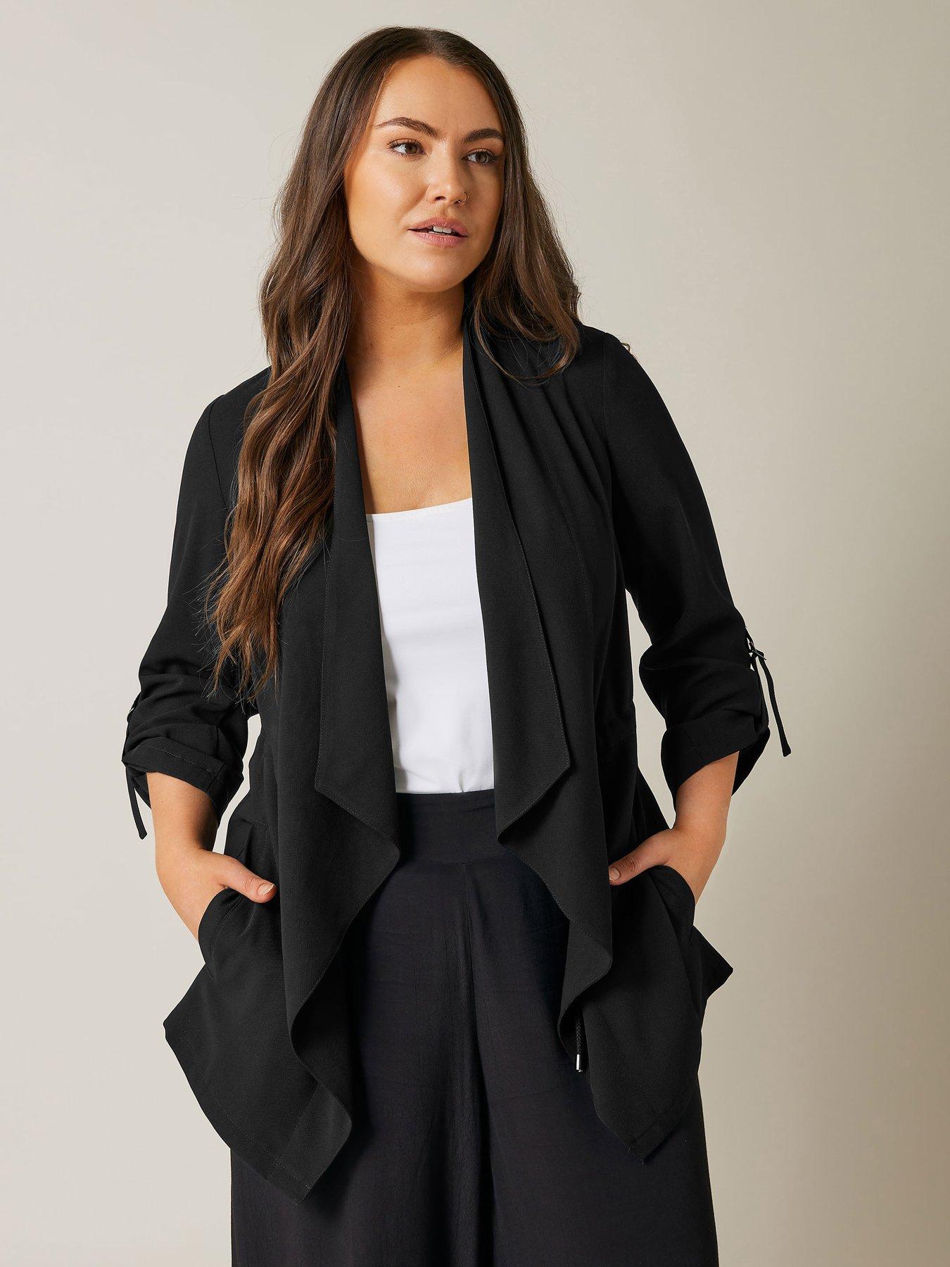 Waist String Waterfall Jacket Black