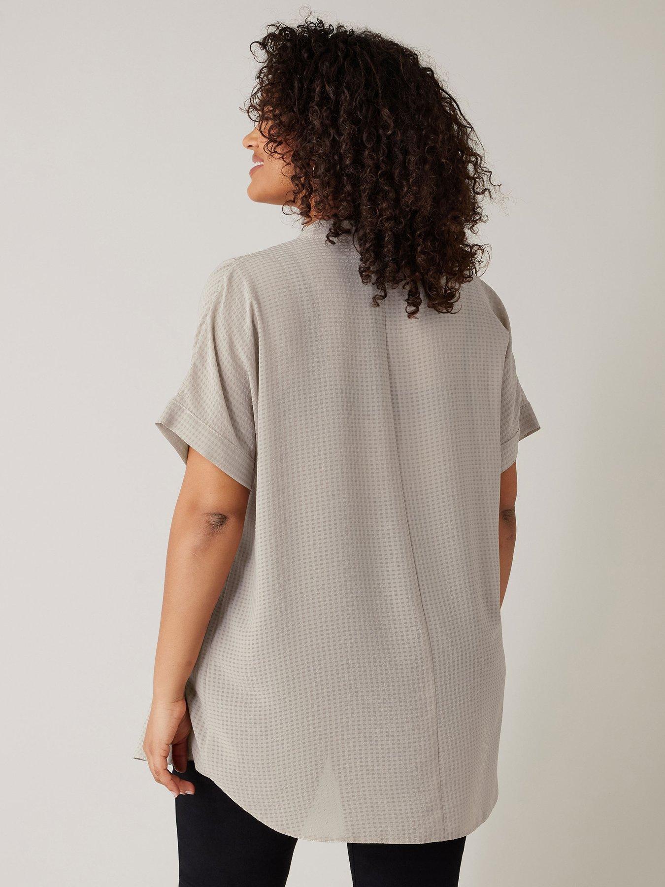 Image 2 of 4 of Evans Half Placket Short Sleeve Blouse - Natural