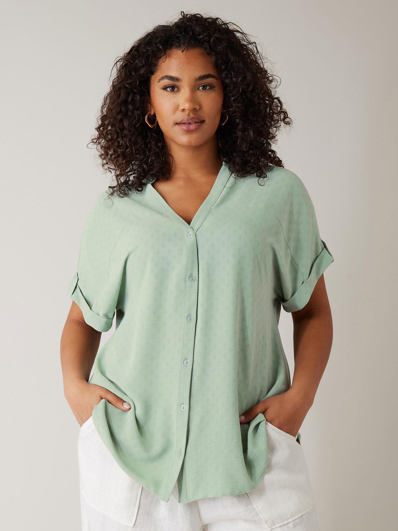 undefined Yoke Button Through Grown On Sleeve Blouse - Green
