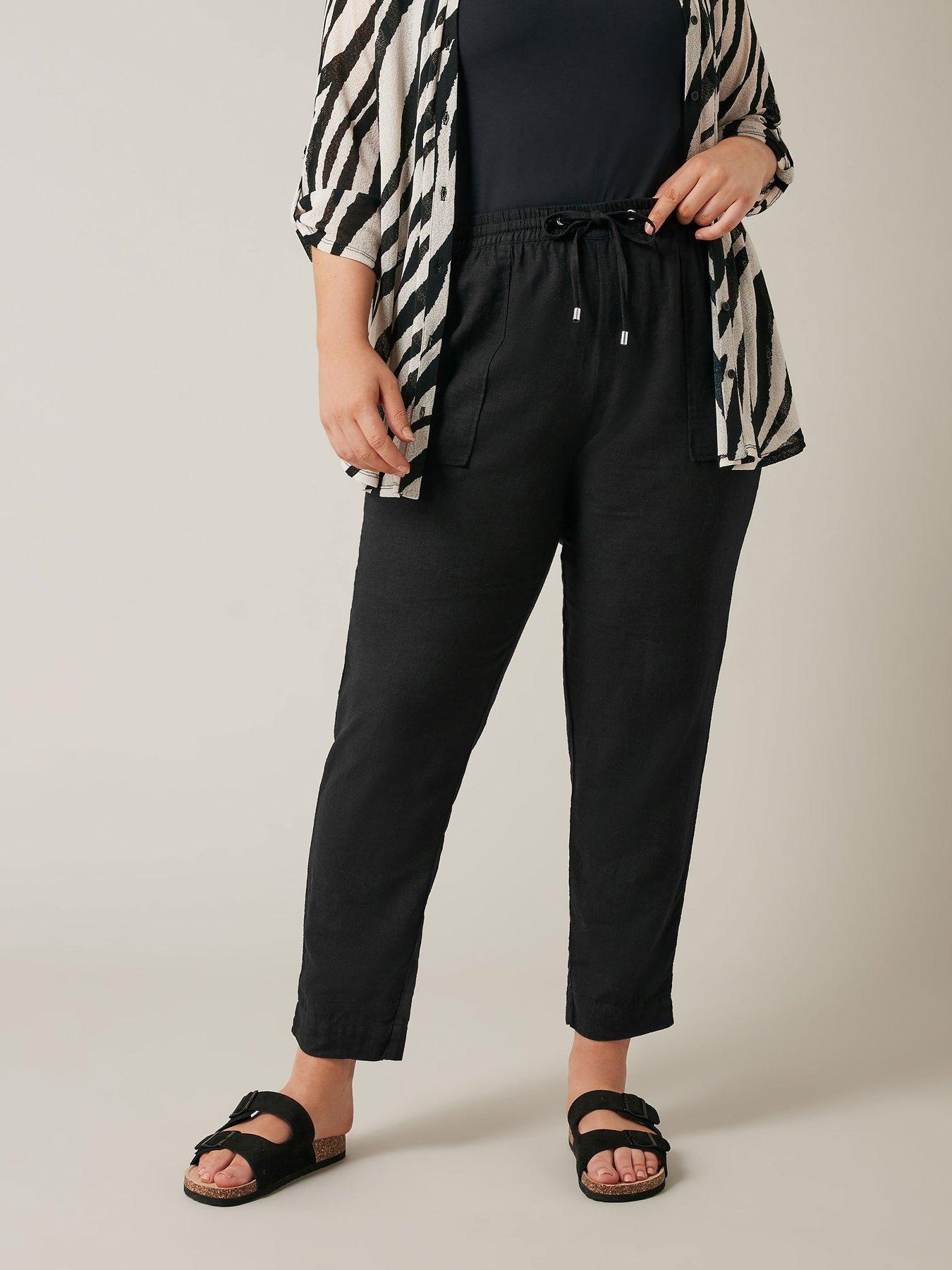 Evans Linen Jogger Black, Black, Size 16, Women