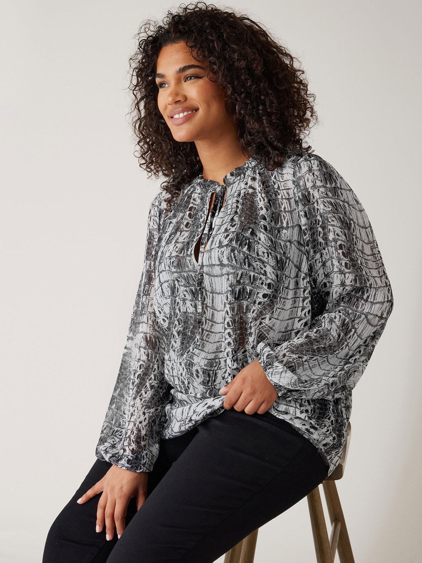 undefined Tie-neck Long Sleeve Blouse - Black