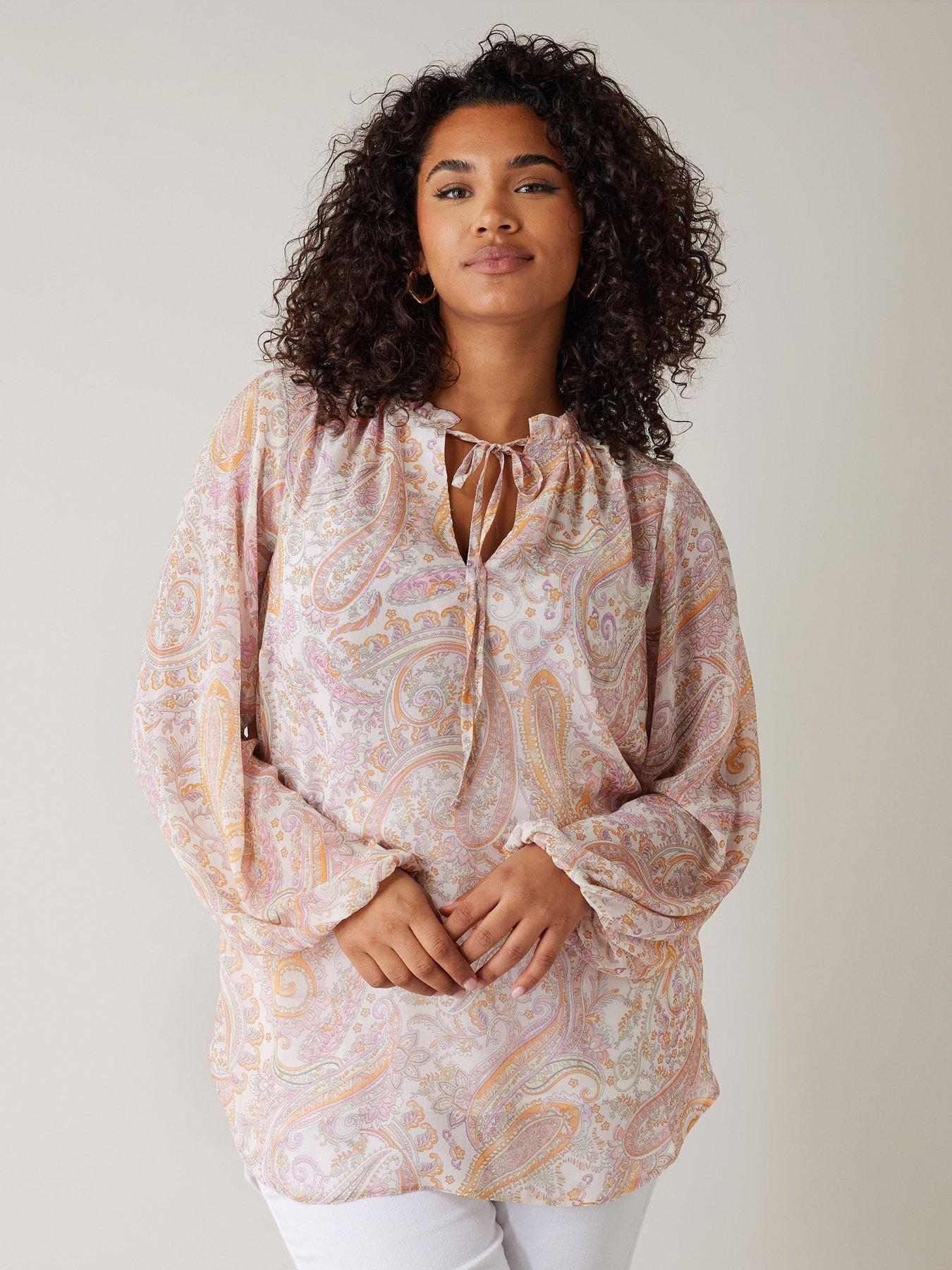 Image 1 of 4 of Evans Tie-neck Long Sleeve Blouse - Pink