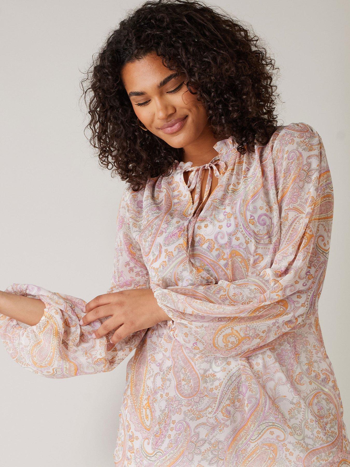 Image 4 of 4 of Evans Tie-neck Long Sleeve Blouse - Pink