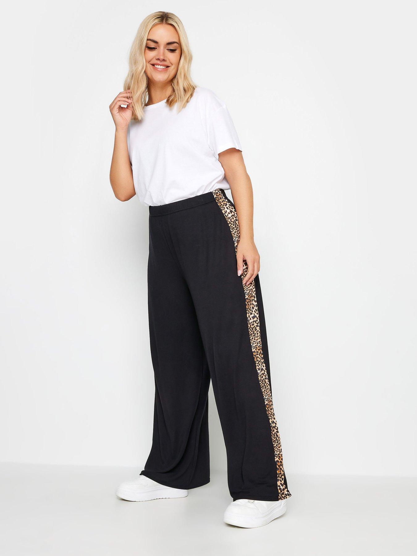 Yours Curve Leopard Side Stripe Wide Leg Trouser