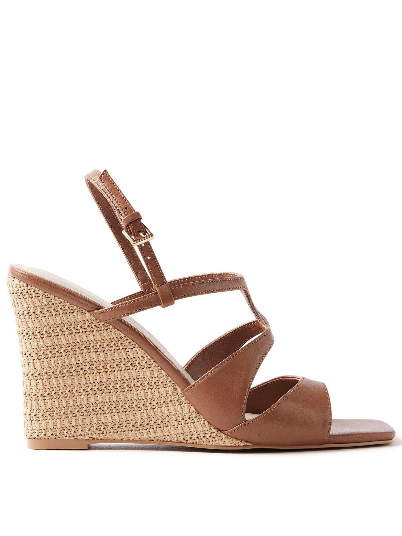Pip Tan Leather Raffia Wedges