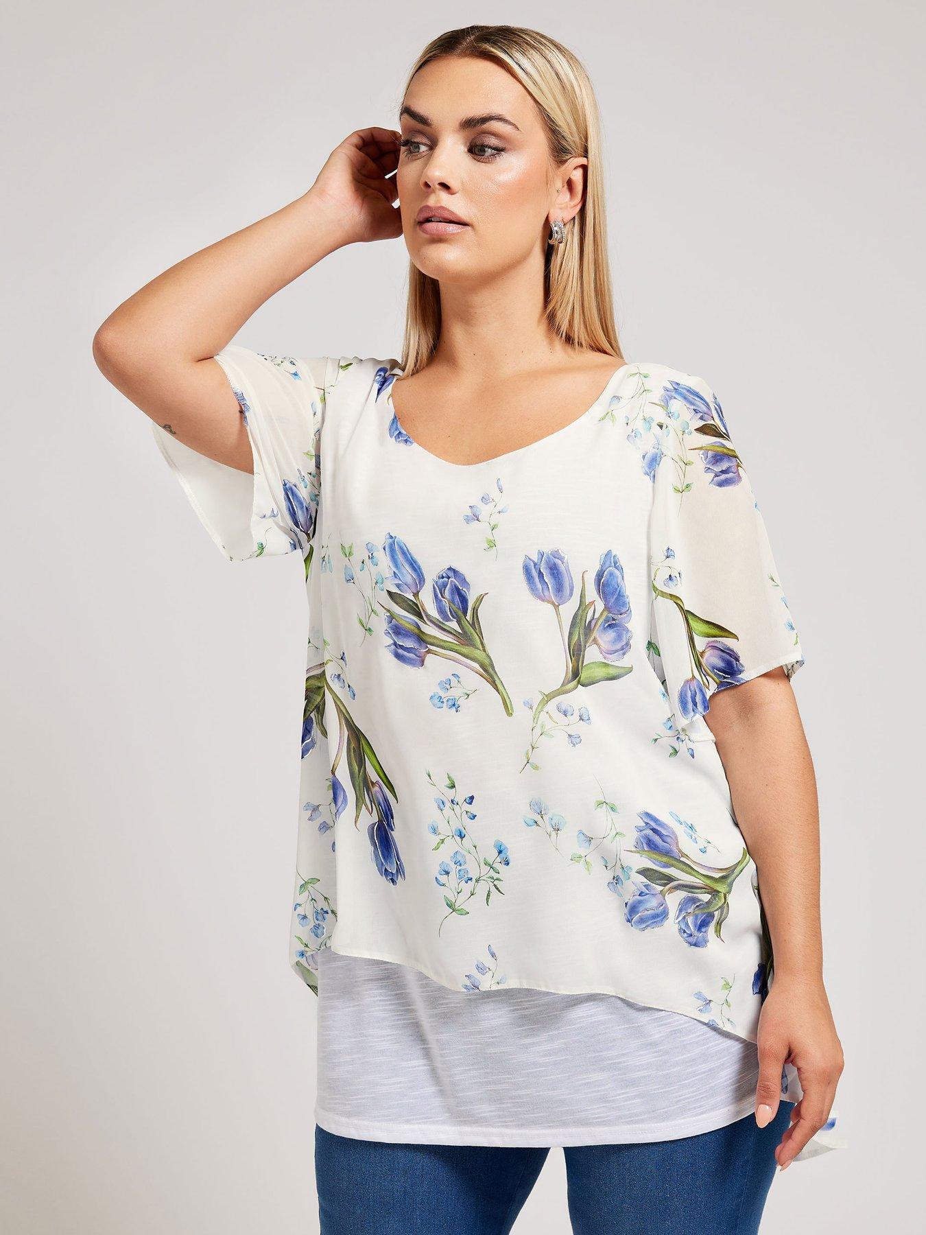 undefined Curve Chiffon Overlay Top Floral
