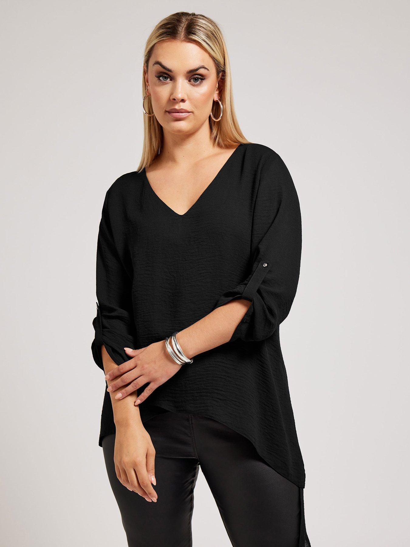 undefined Curve Asymmetric Hem Blouse - Black