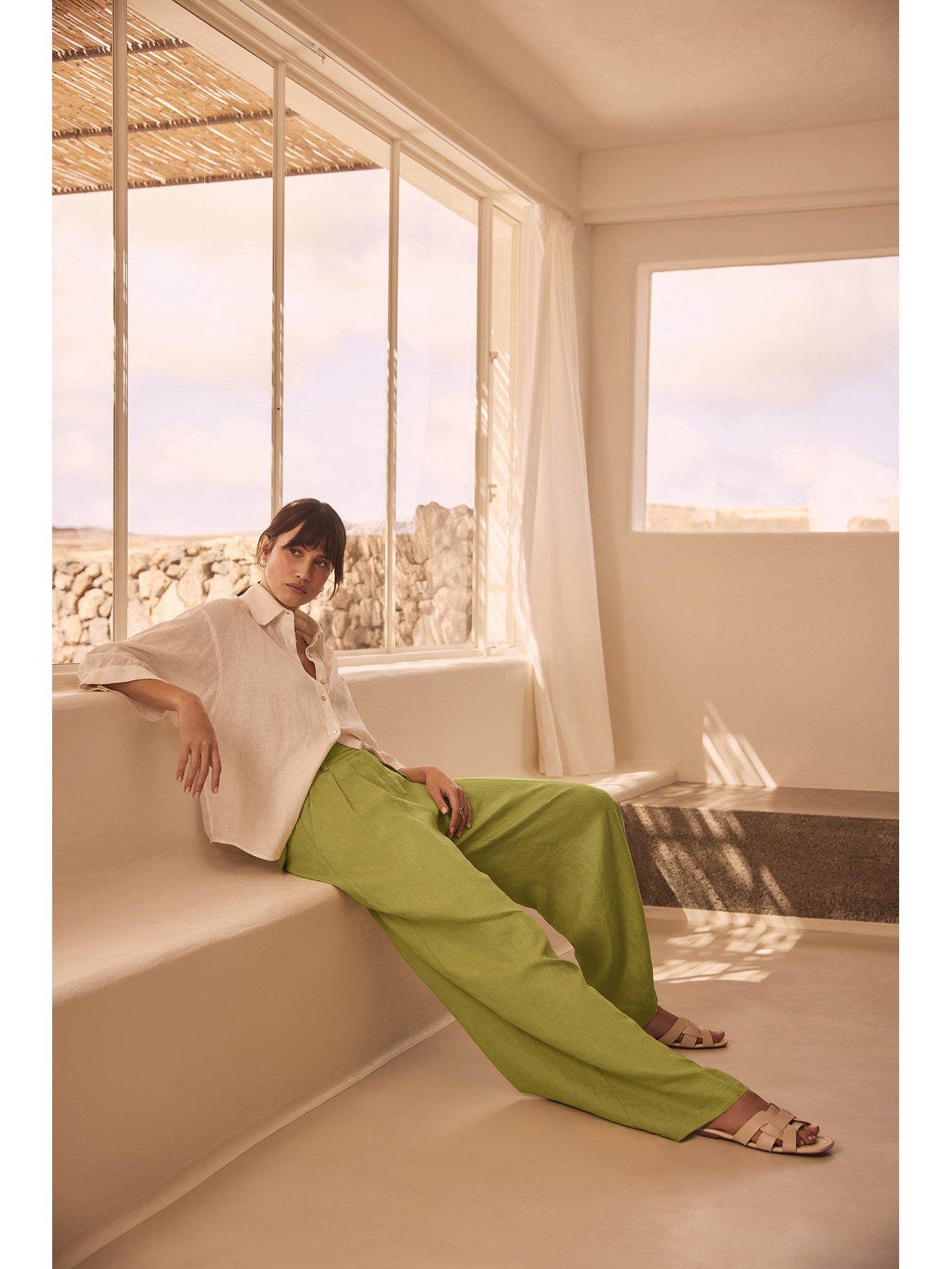 Mint Velvet Green Linen Belted Trousers Very