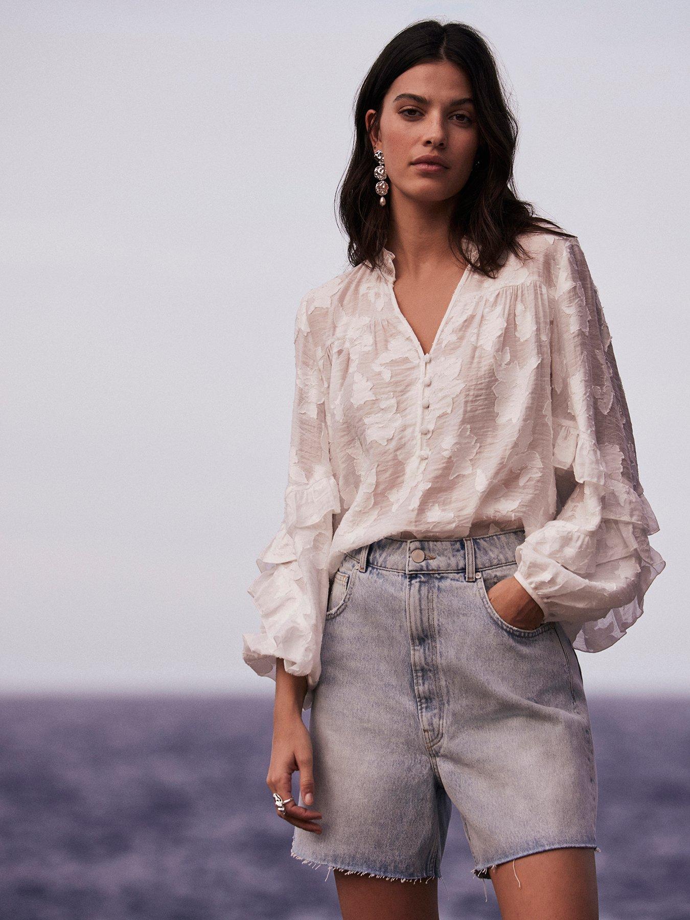 Mint Velvet White Jacquard Ruffle Blouse Very