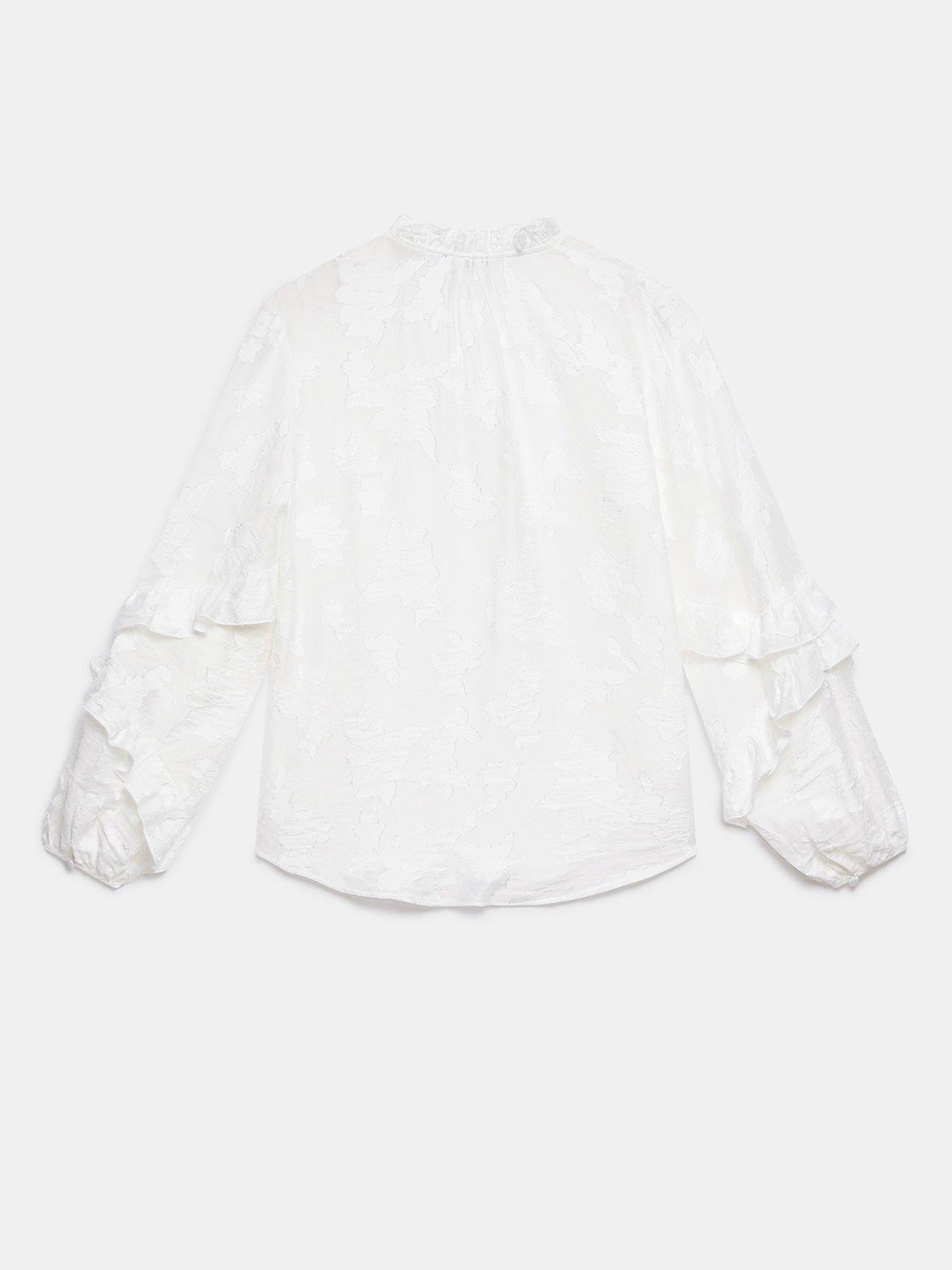 Image 2 of 6 of Mint Velvet White Jacquard Ruffle Blouse