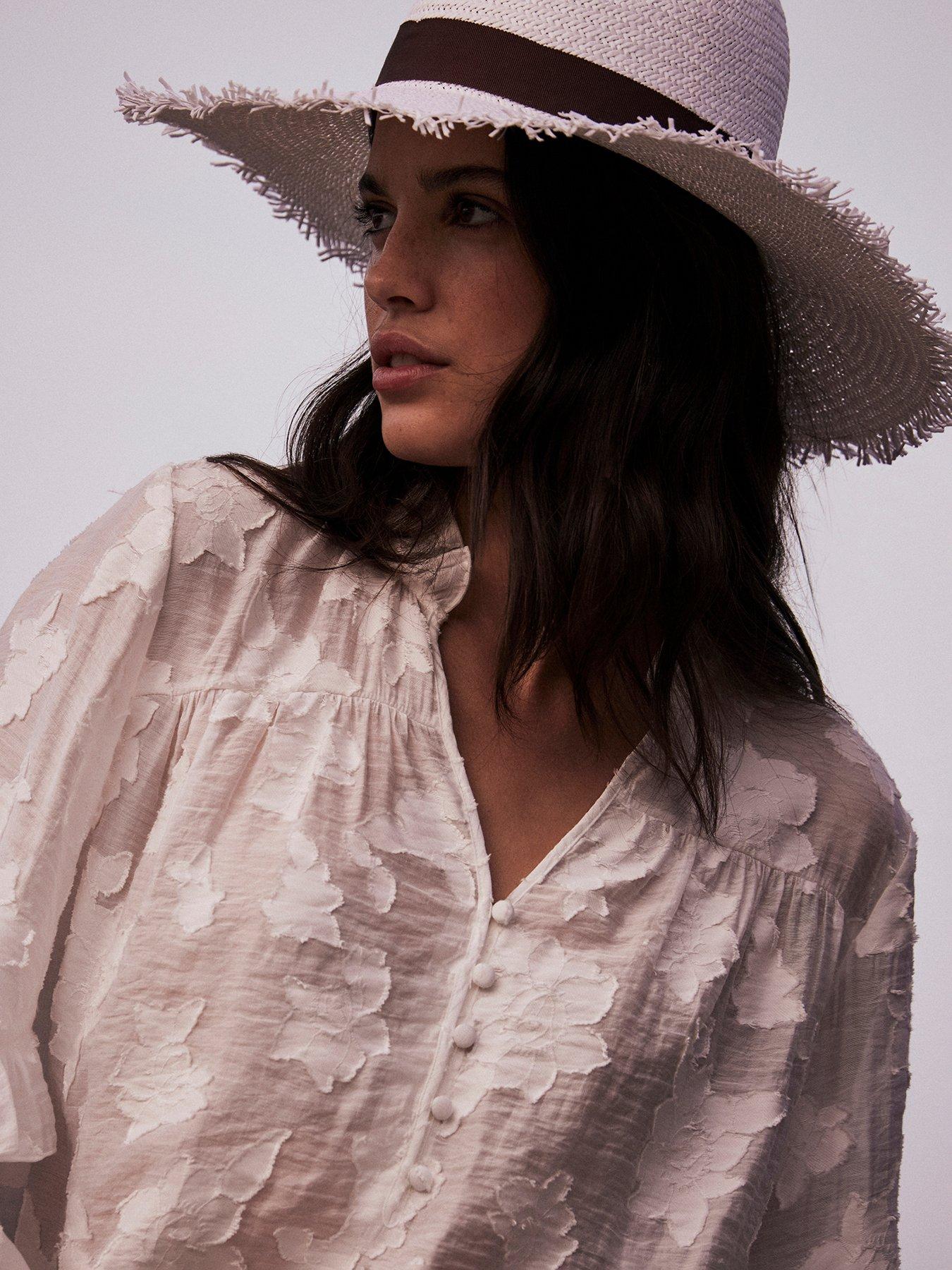 Image 6 of 6 of Mint Velvet White Jacquard Ruffle Blouse