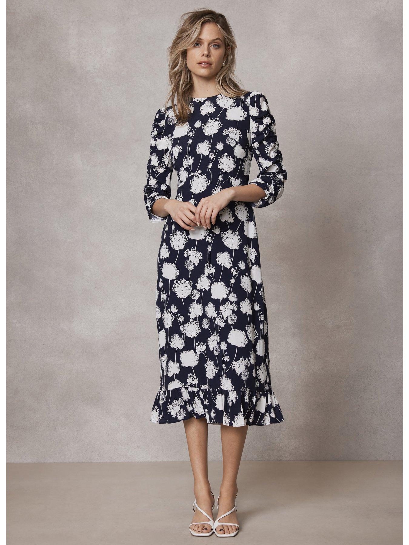 Grey frill floral midi dress sale
