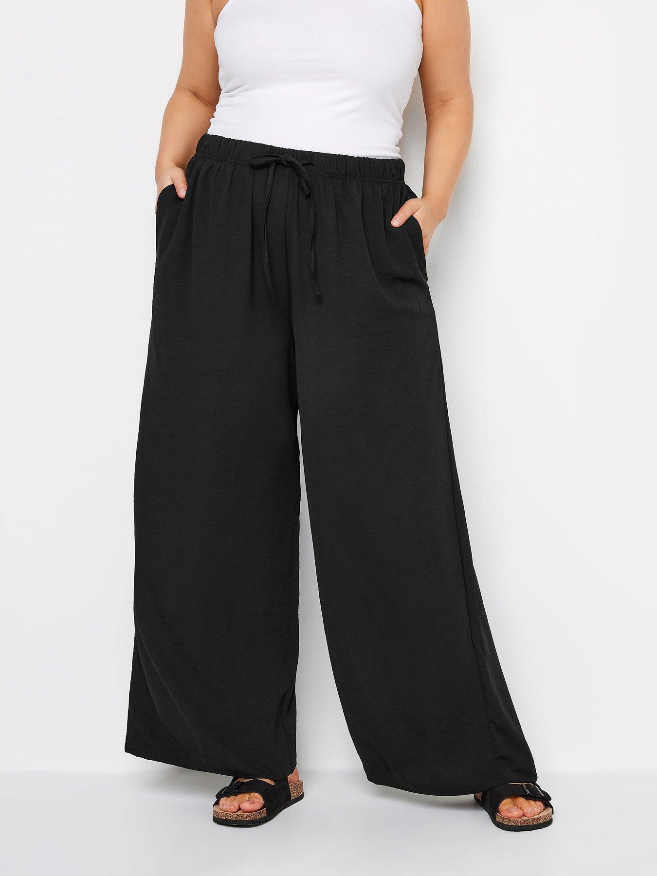 Yours Curve Washed Twill Wide Leg Trouser - Black