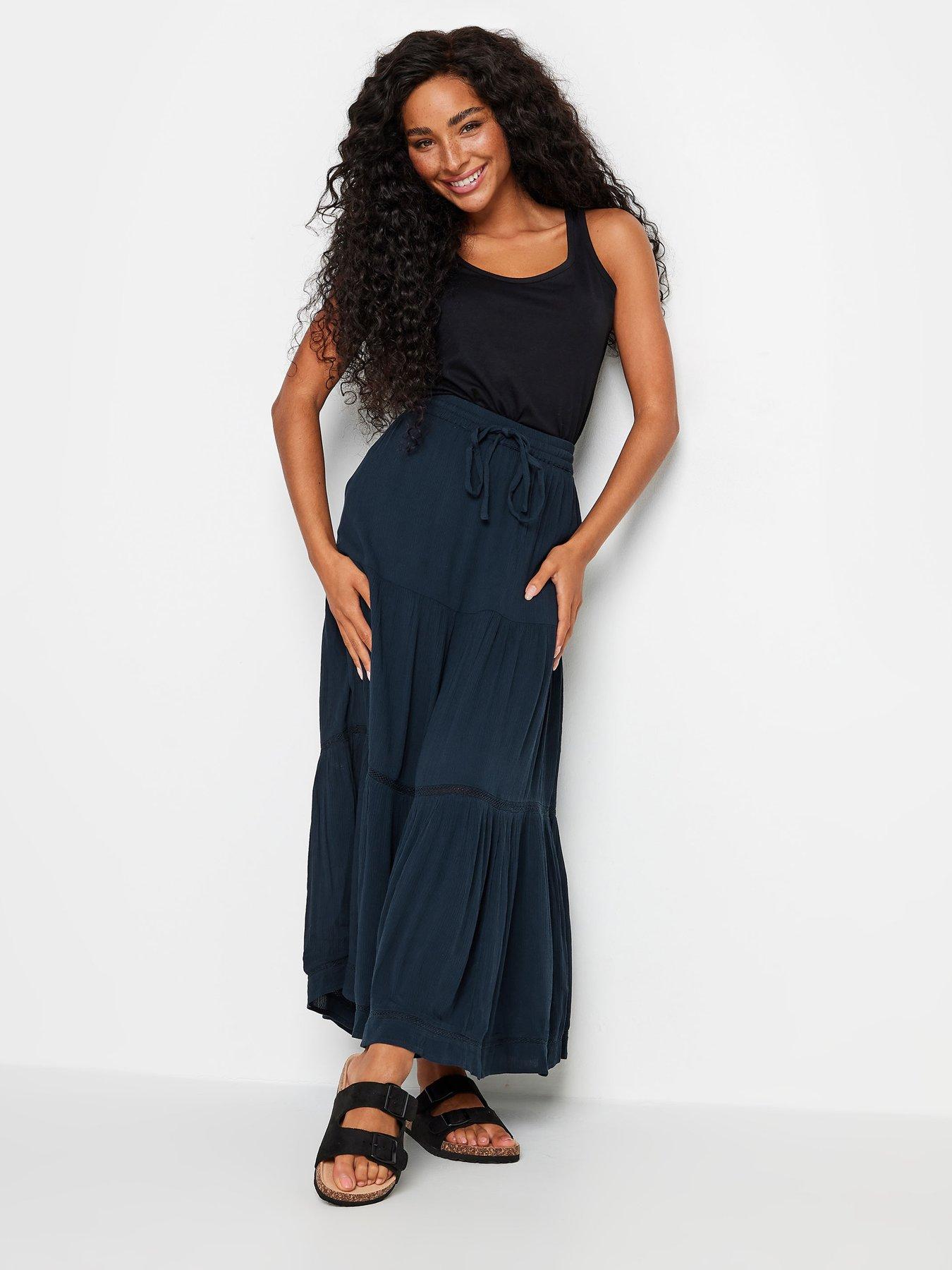 M&Co Petite Petite Navy Tiered Maxi Skirt Very