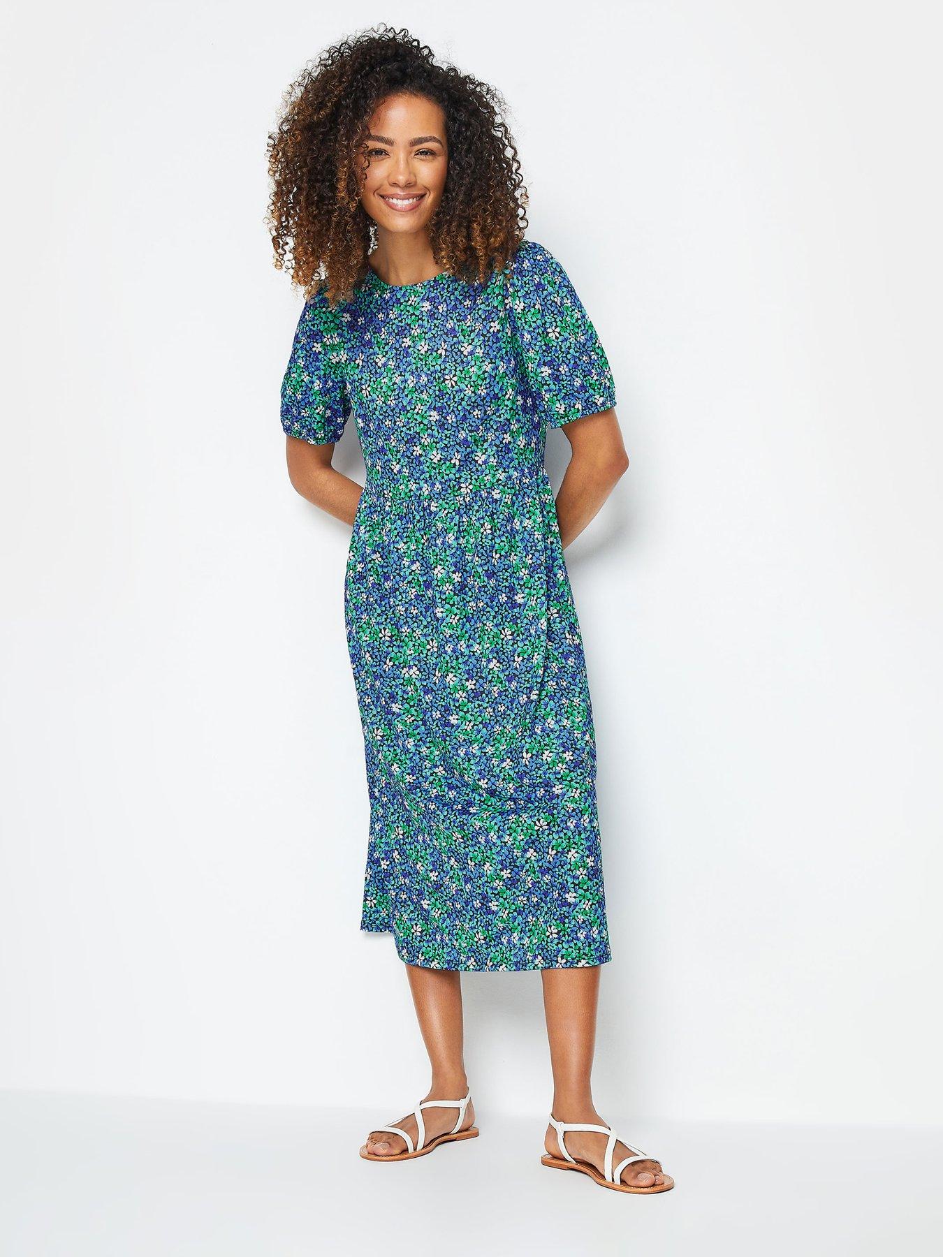 Image of M&Co Ditsy Floral Smock Midi Dress - Blue