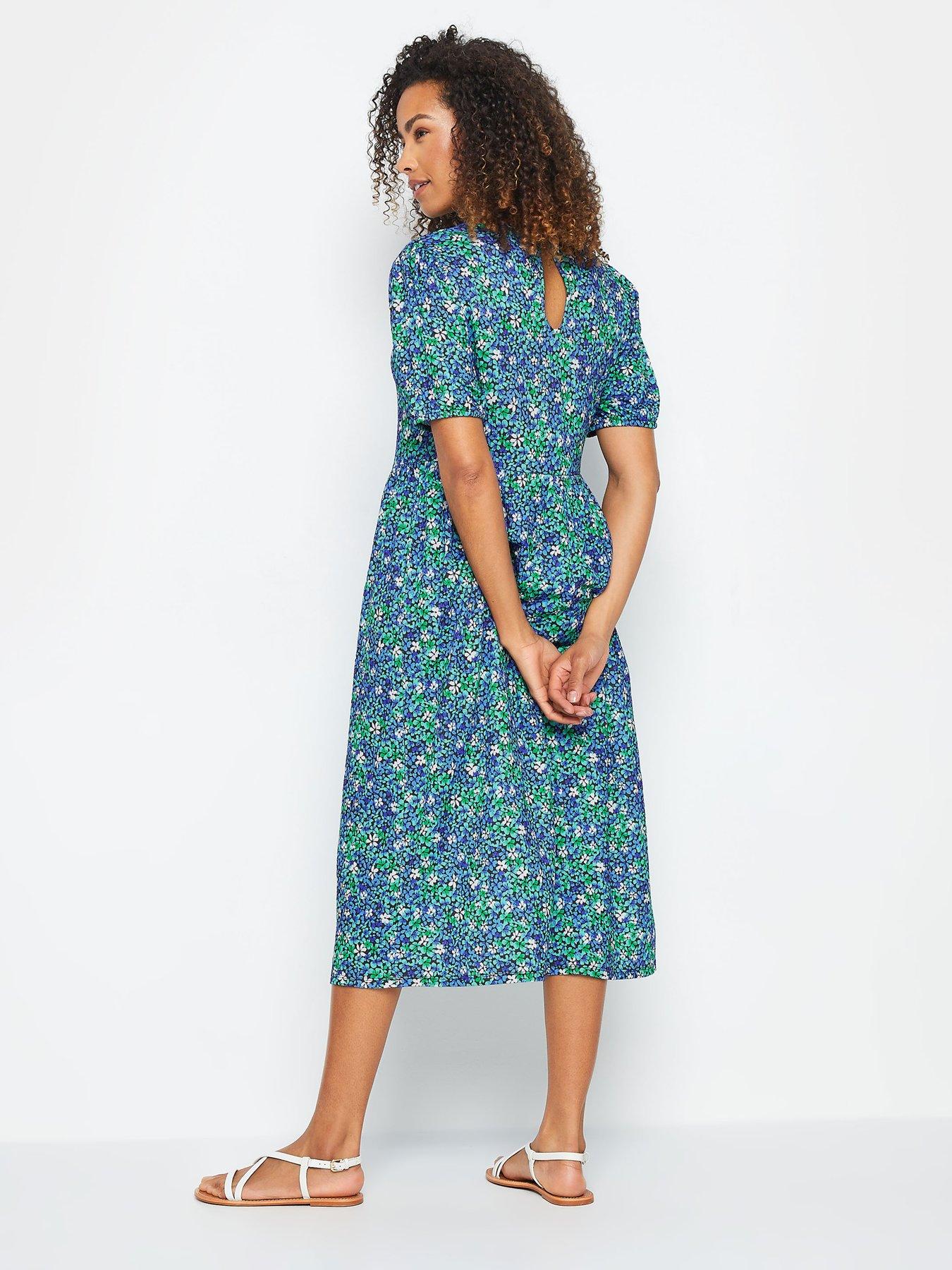 Mandco Ditsy Floral Smock Midi Dress Blue Uk 6179