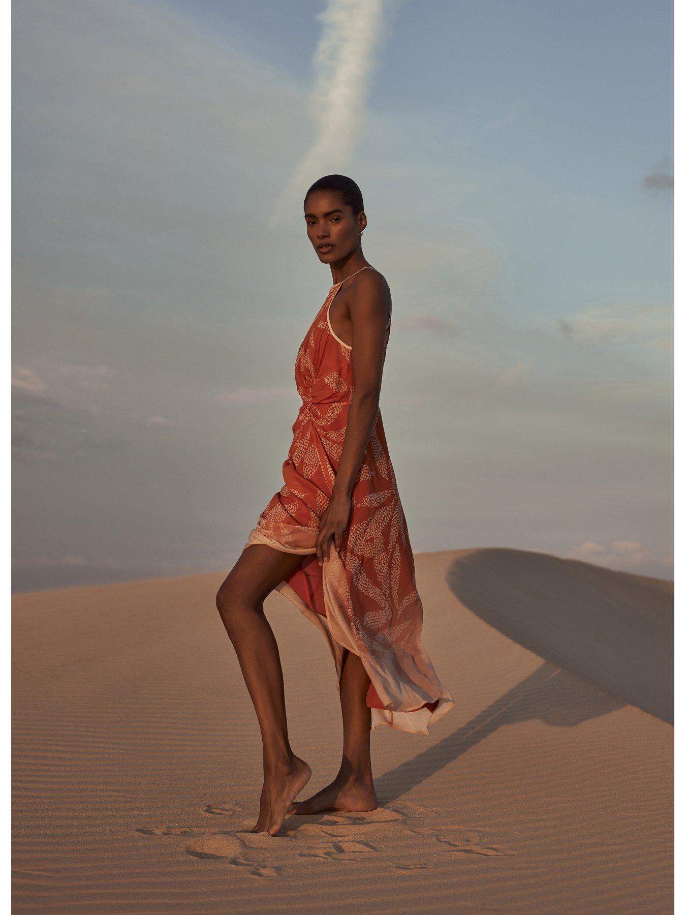 Leaf Print Halter Maxi Dress