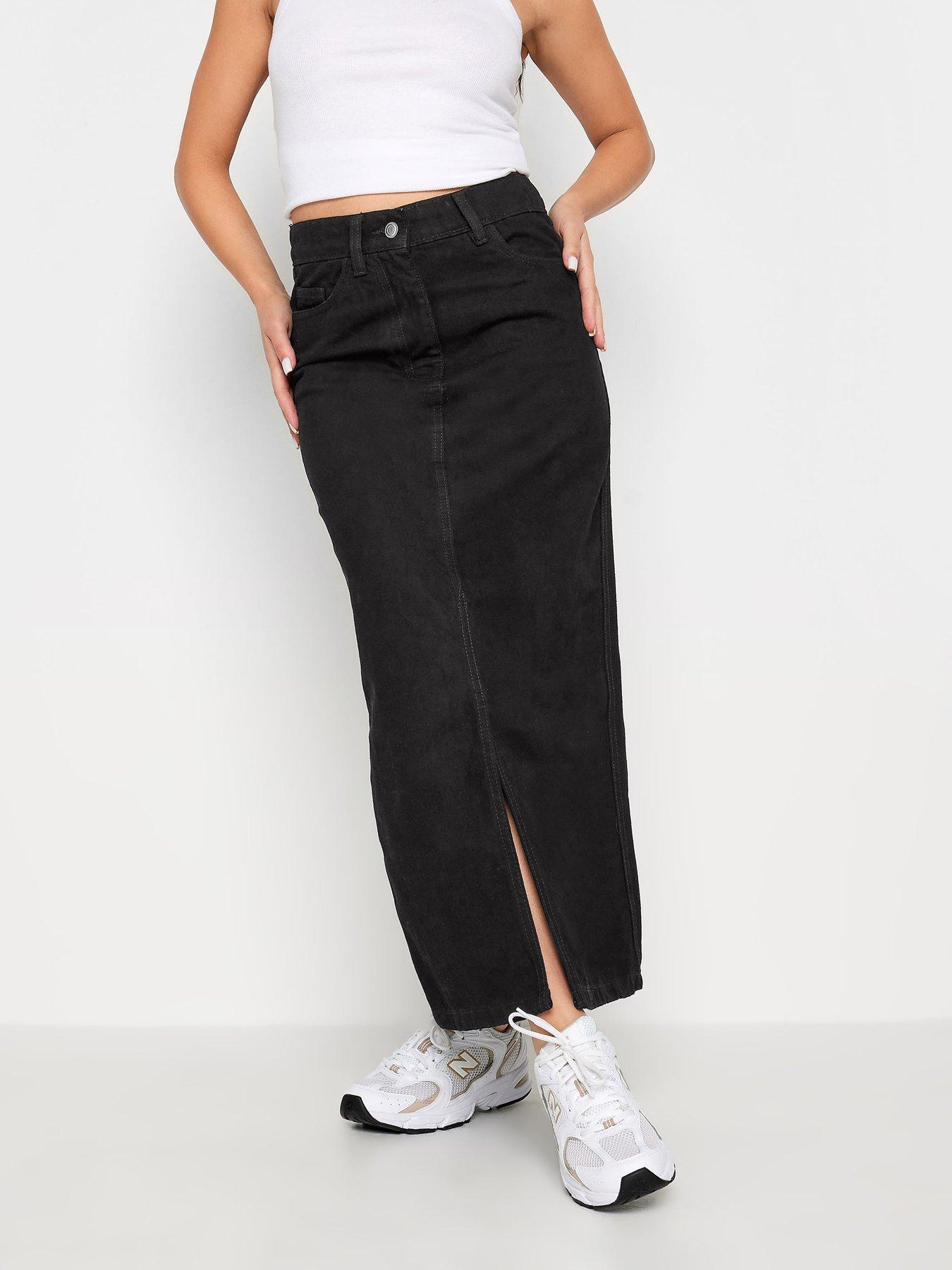 undefined Petite Black Denim Maxi Skirt