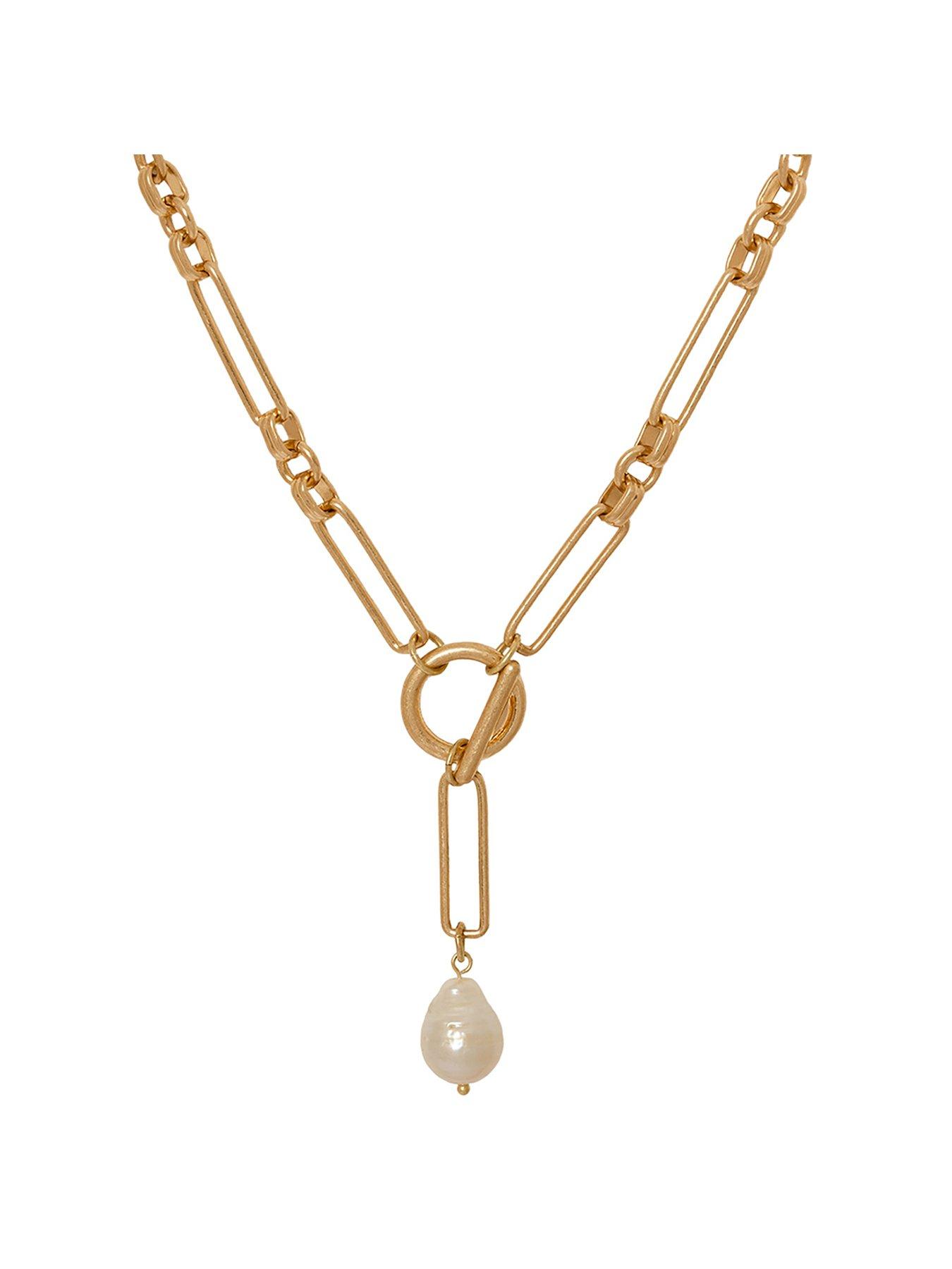 Product photograph of Bibi Bijoux Gold Pearl Elegance Real Pearl Drop Pendant Necklace from very.co.uk