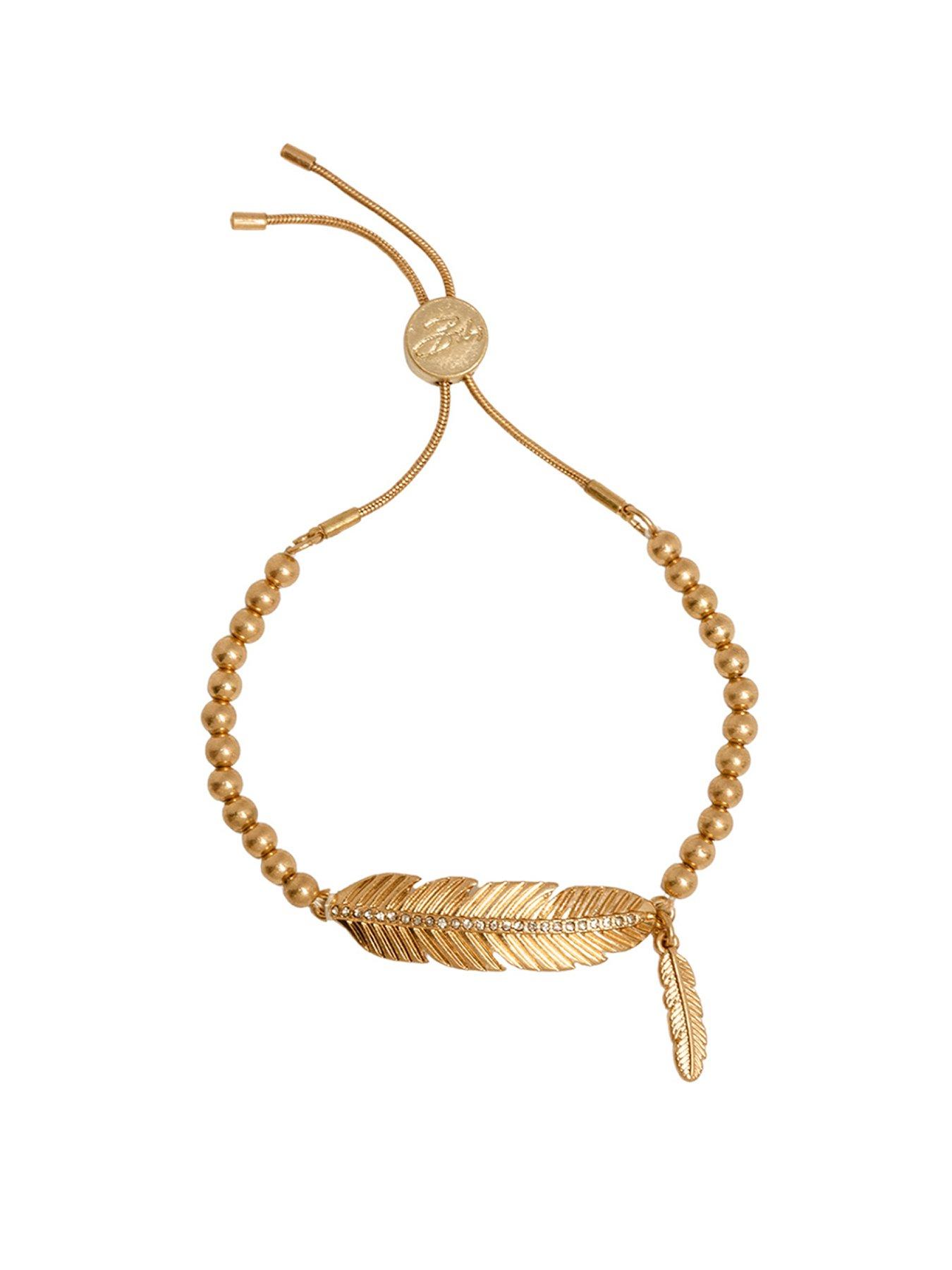 Product photograph of Bibi Bijoux Gold Pave Feather Friendship Bracelet from very.co.uk
