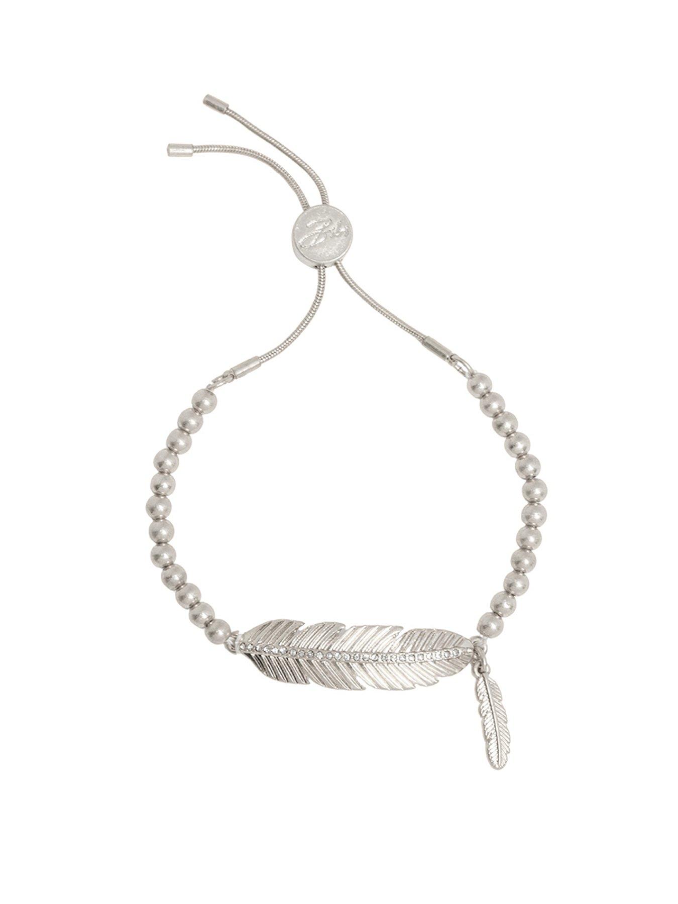 Product photograph of Bibi Bijoux Silver Pave Feather Friendship Bracelet from very.co.uk