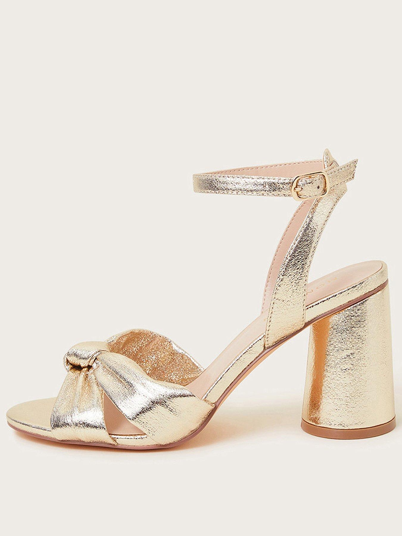 Knot Front Block Heel Sandals Gold