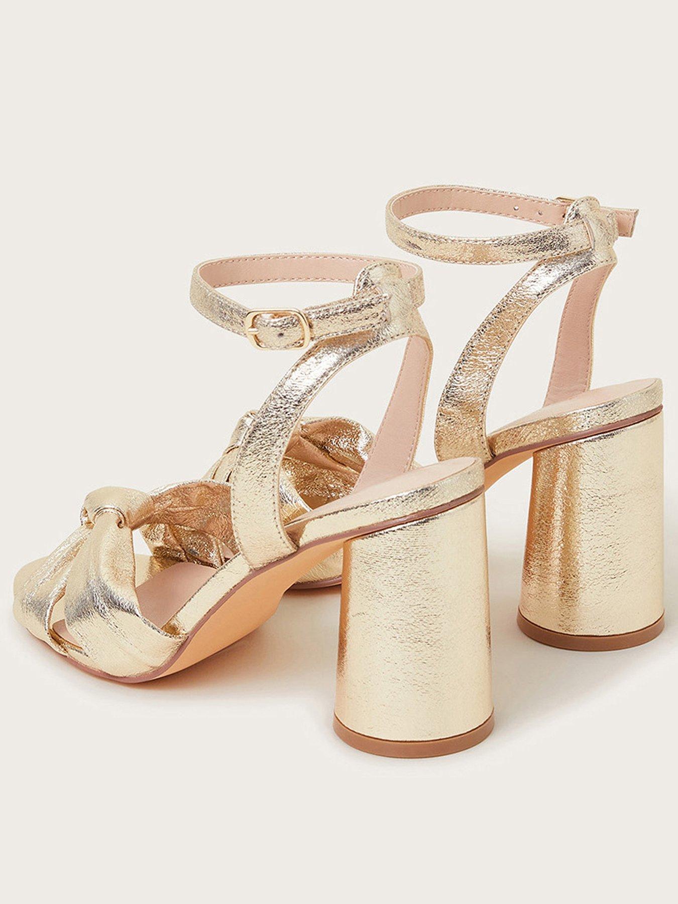 Knot Front Block Heel Sandals Gold