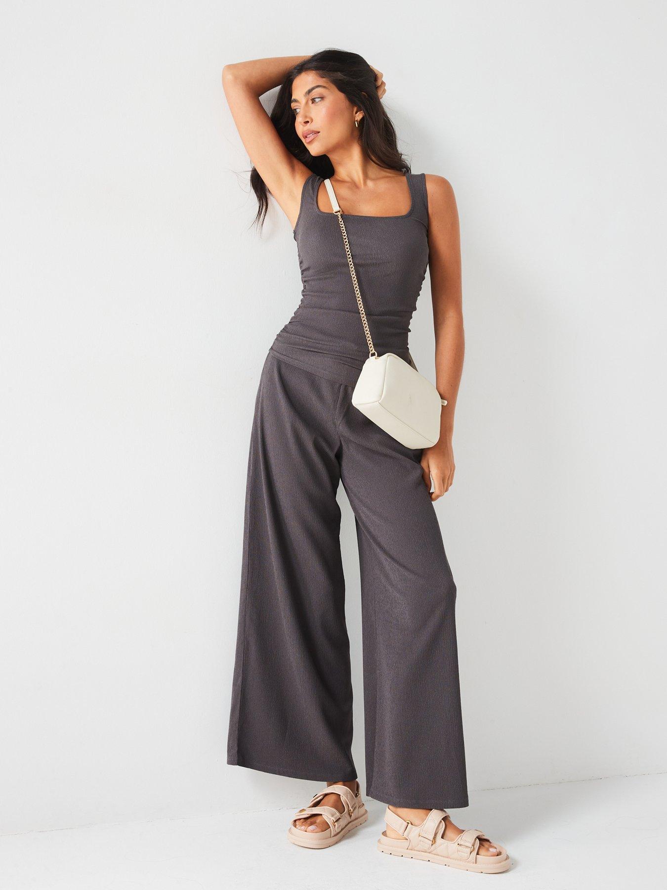 V by Very Crinkle Textured Square Neck Vest Charcoal Grey Very