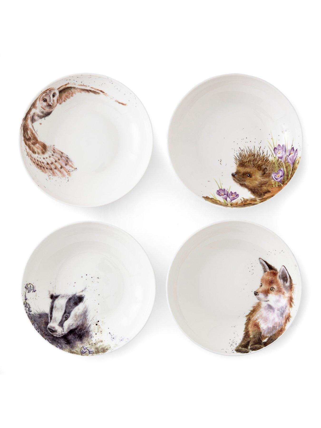 Product photograph of Royal Worcester Set Of 4 Pasta Bowls - Badger Hedgehog Fox Owl from very.co.uk