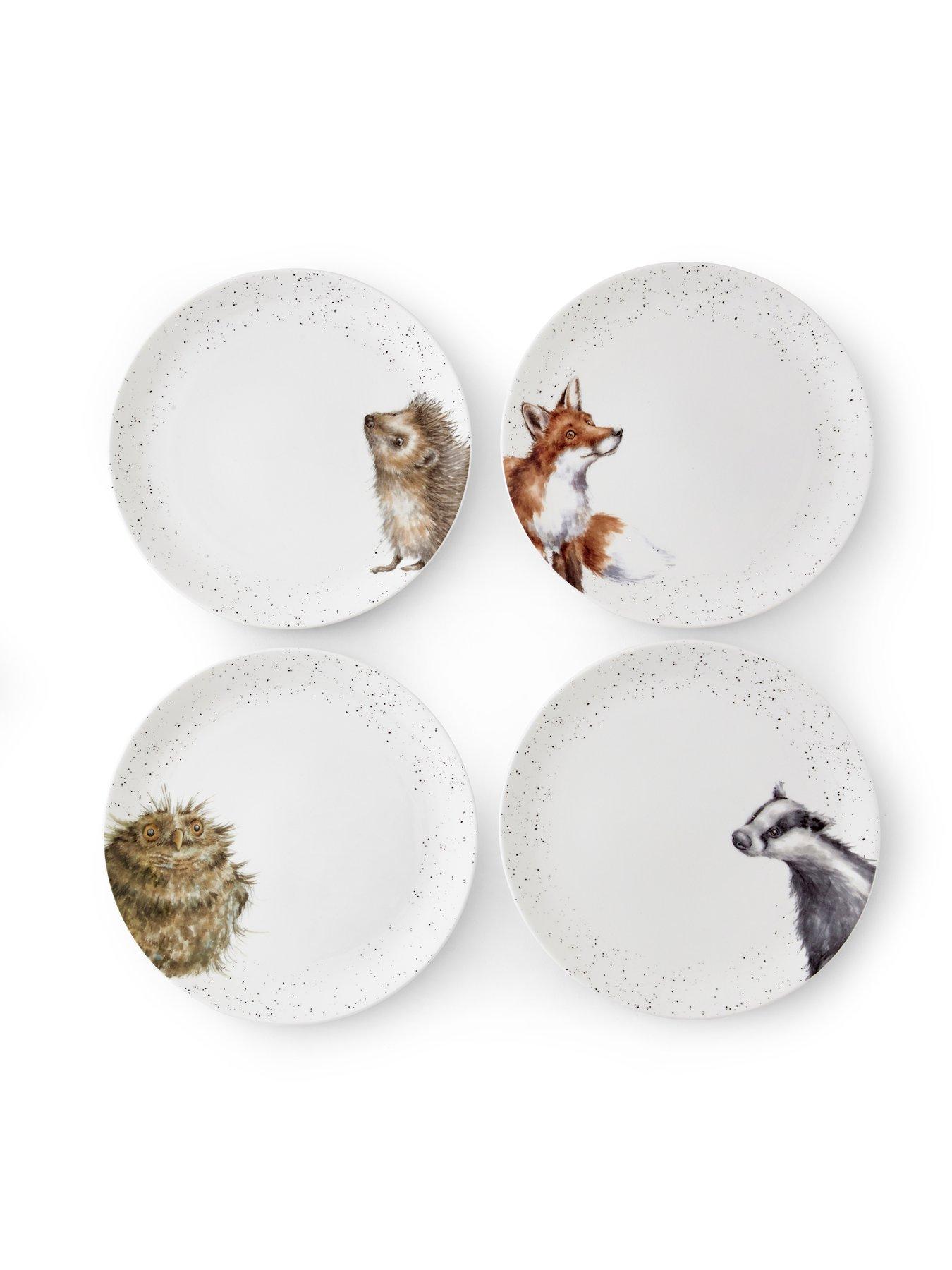 Product photograph of Royal Worcester Set Of 4 Coupe Dinner Plates - Badger Hedgehog Fox Owl from very.co.uk