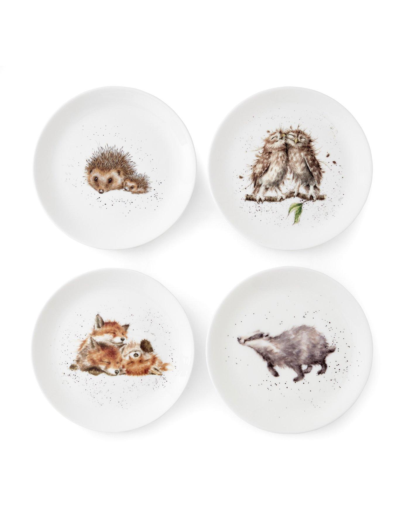 Product photograph of Royal Worcester Set Of 4 Coupe Side Plates - Badger Hedgehog Fox Owl from very.co.uk