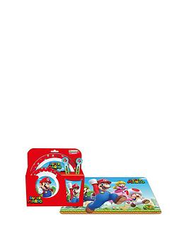 Product photograph of Super Mario 6 Piece Kids Dinner And Placemat Set from very.co.uk