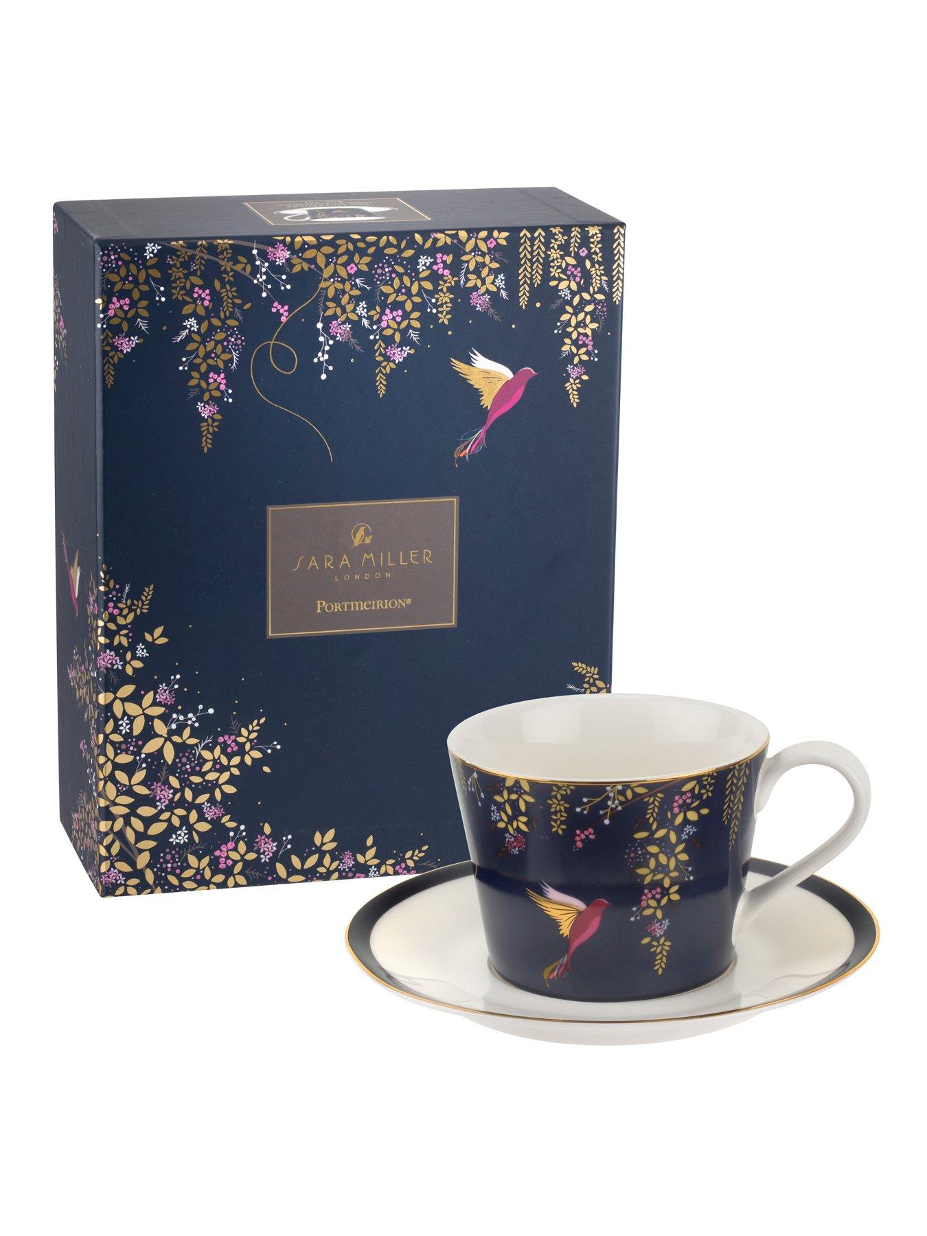 Product photograph of Sara Miller Chelsea Teacup Amp Saucer Set Ndash Navy from very.co.uk