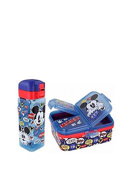 Product photograph of Disney Mickey Mouse Safety Lock Bottle Lunch Box Set from very.co.uk