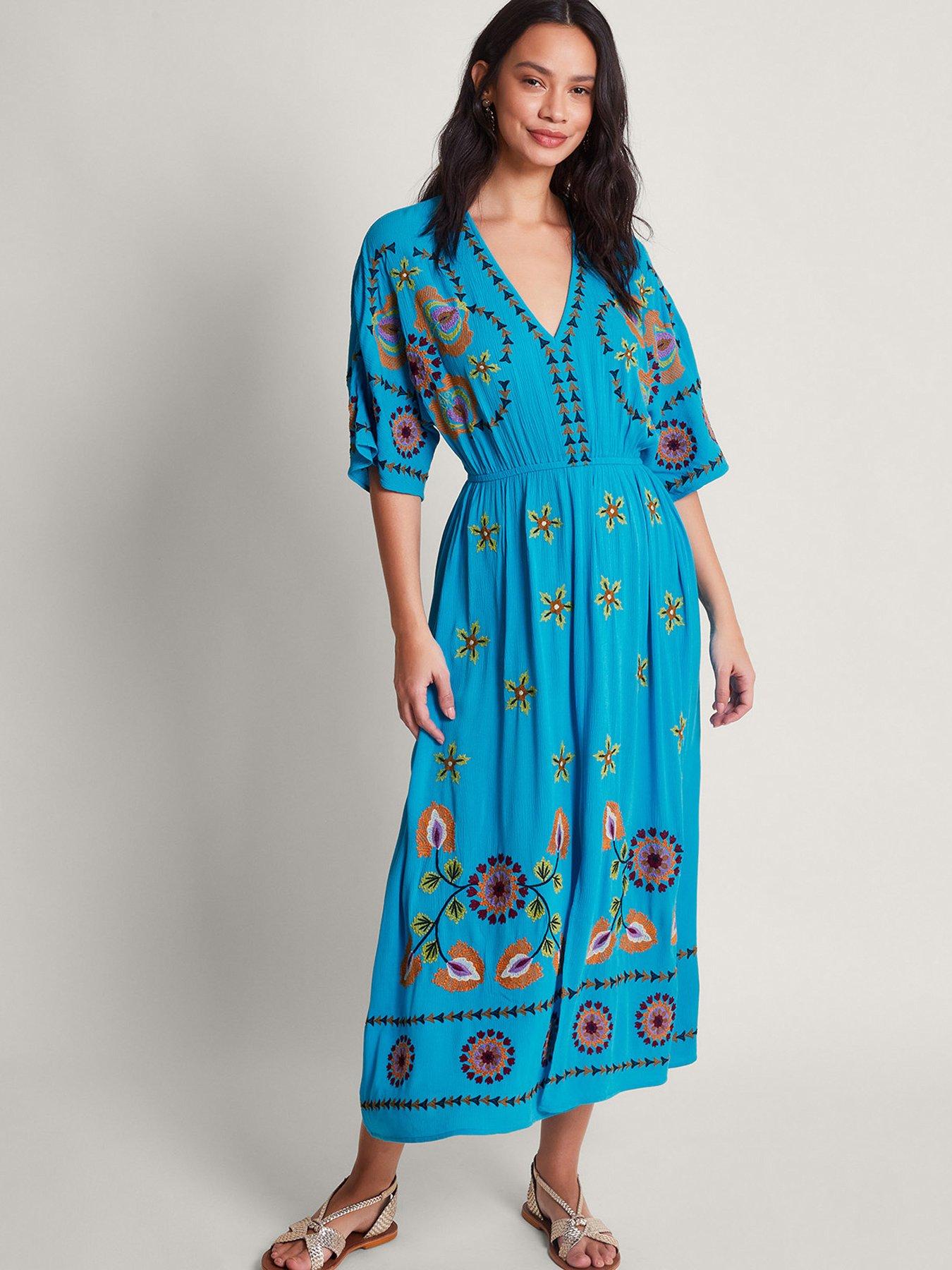 Monsoon Lexi Geo Midi Dress - Blue | Very.co.uk