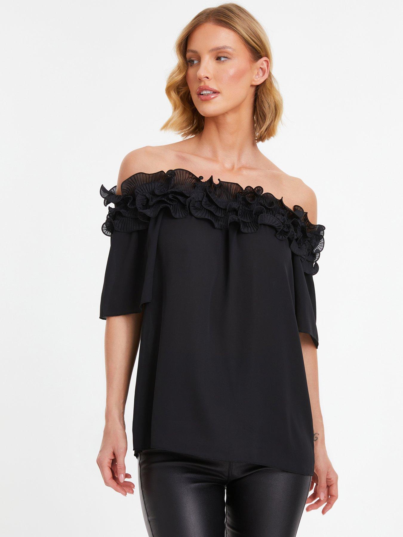 Ladies black bardot online top