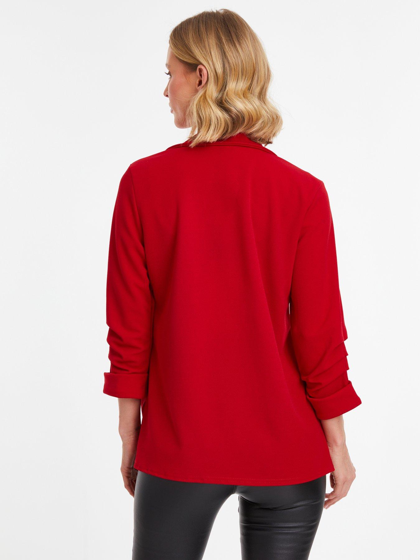 Quiz Red Ruched Sleeve Blazer | Very.co.uk