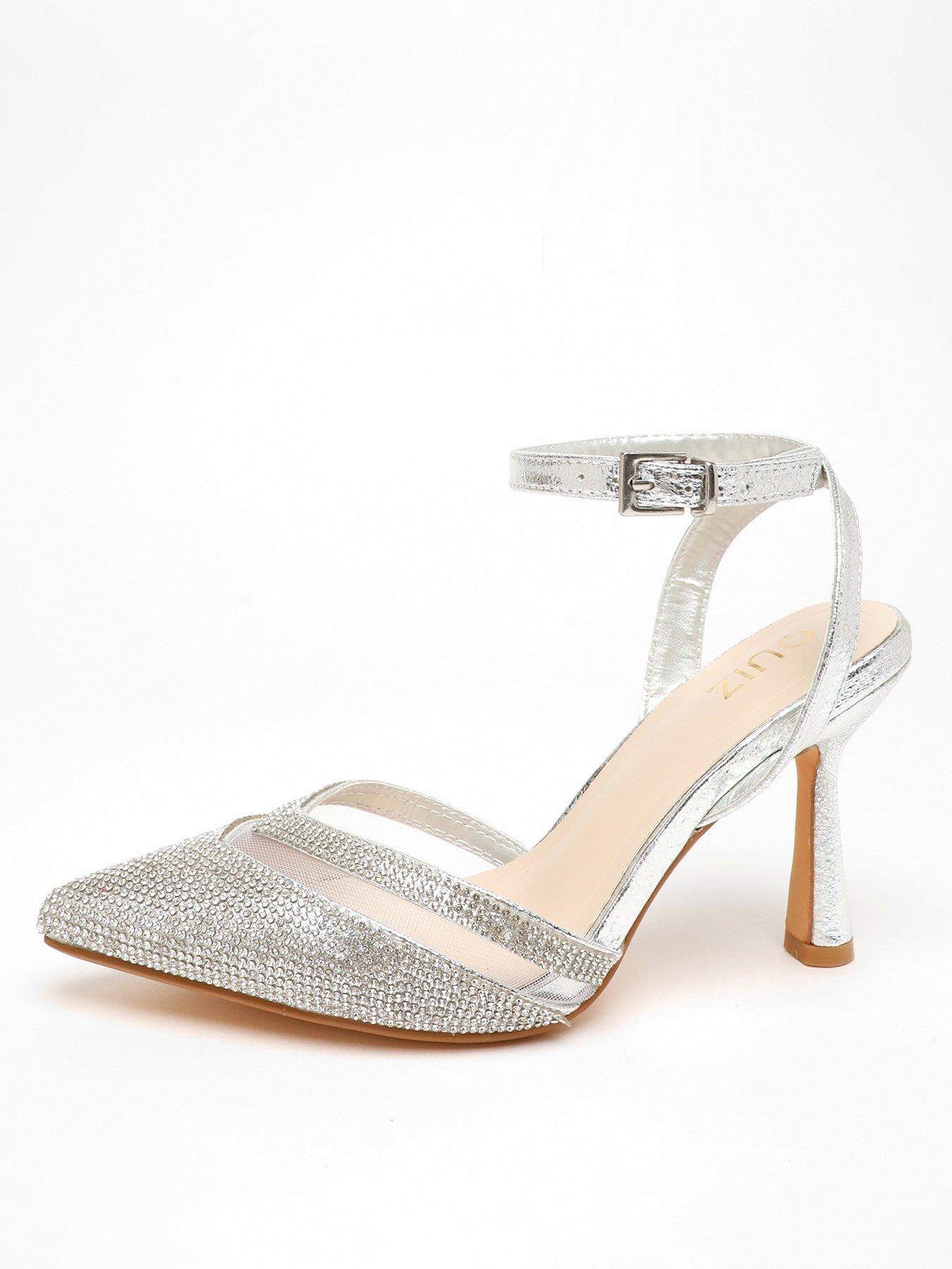 Quiz Silver Diamante Mesh Court Heels