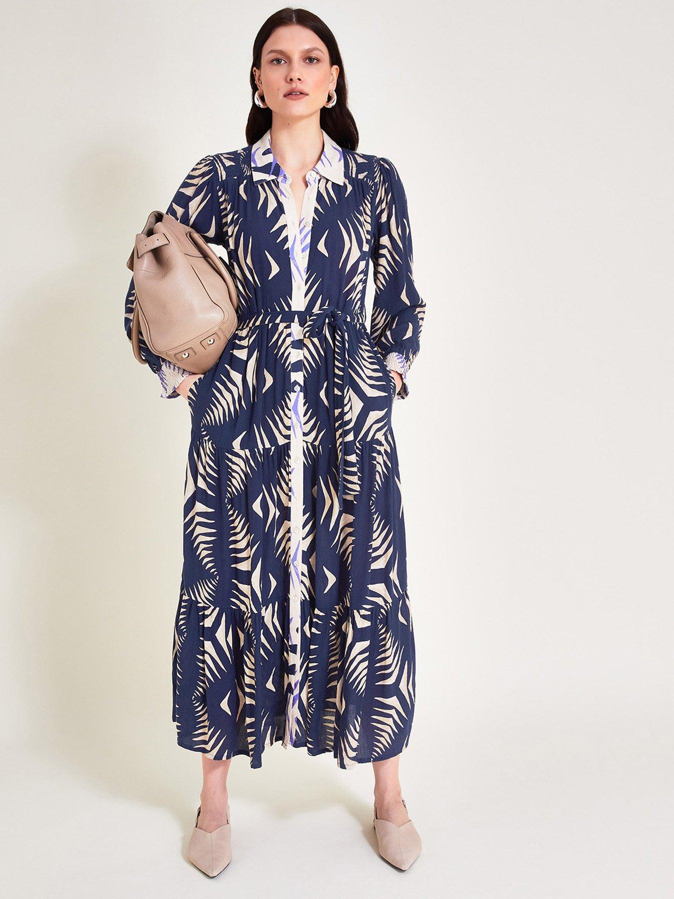 Monsoon Mimi Printed Midi Shirt Dress Blue Very