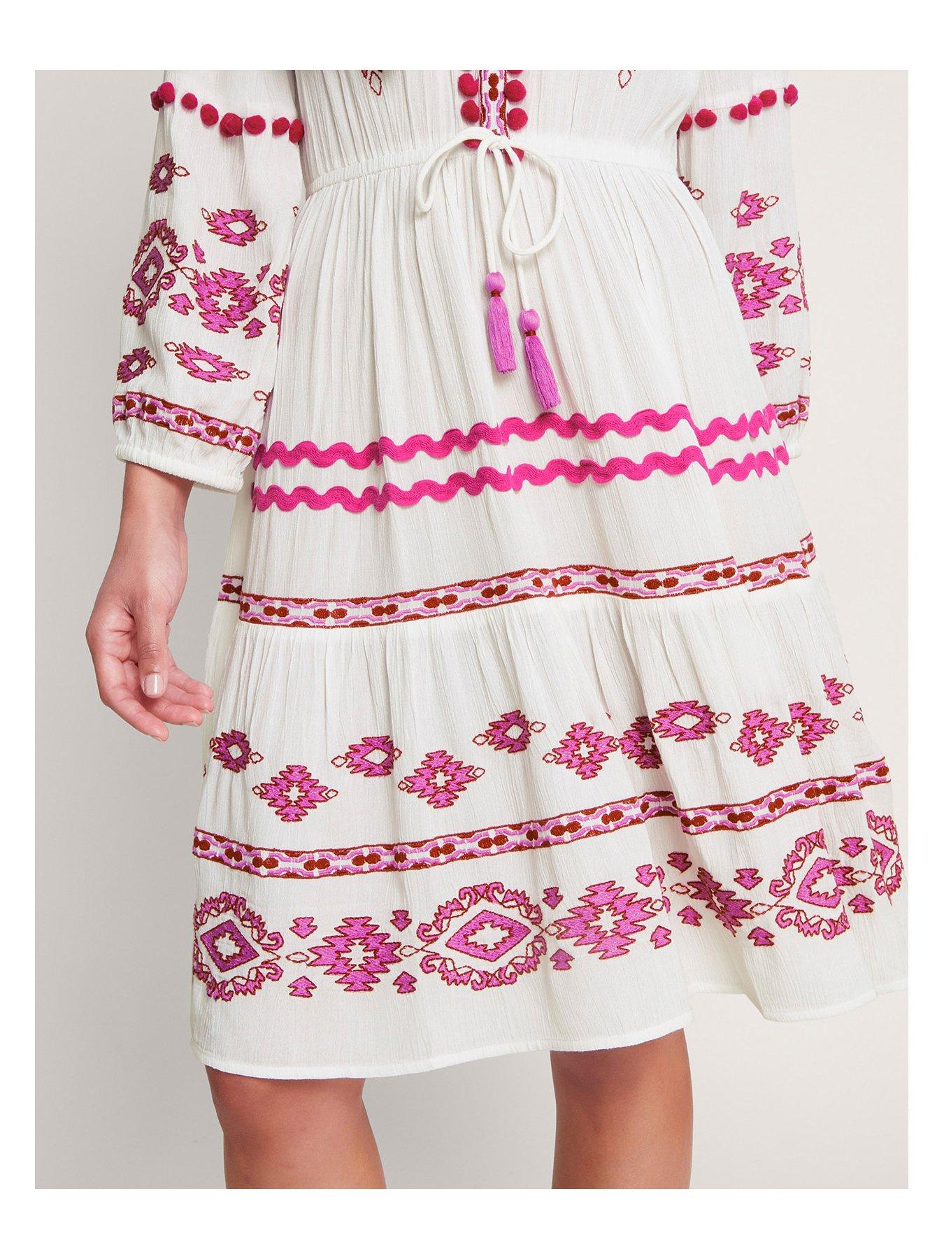 Monsoon Catia Embroidered Kaftan Dress - White