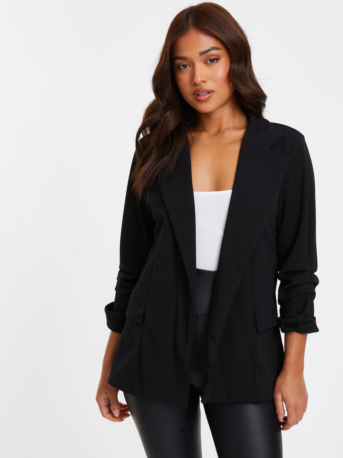 Quiz Petite Black Ruched Sleeve Blazer | Very.co.uk