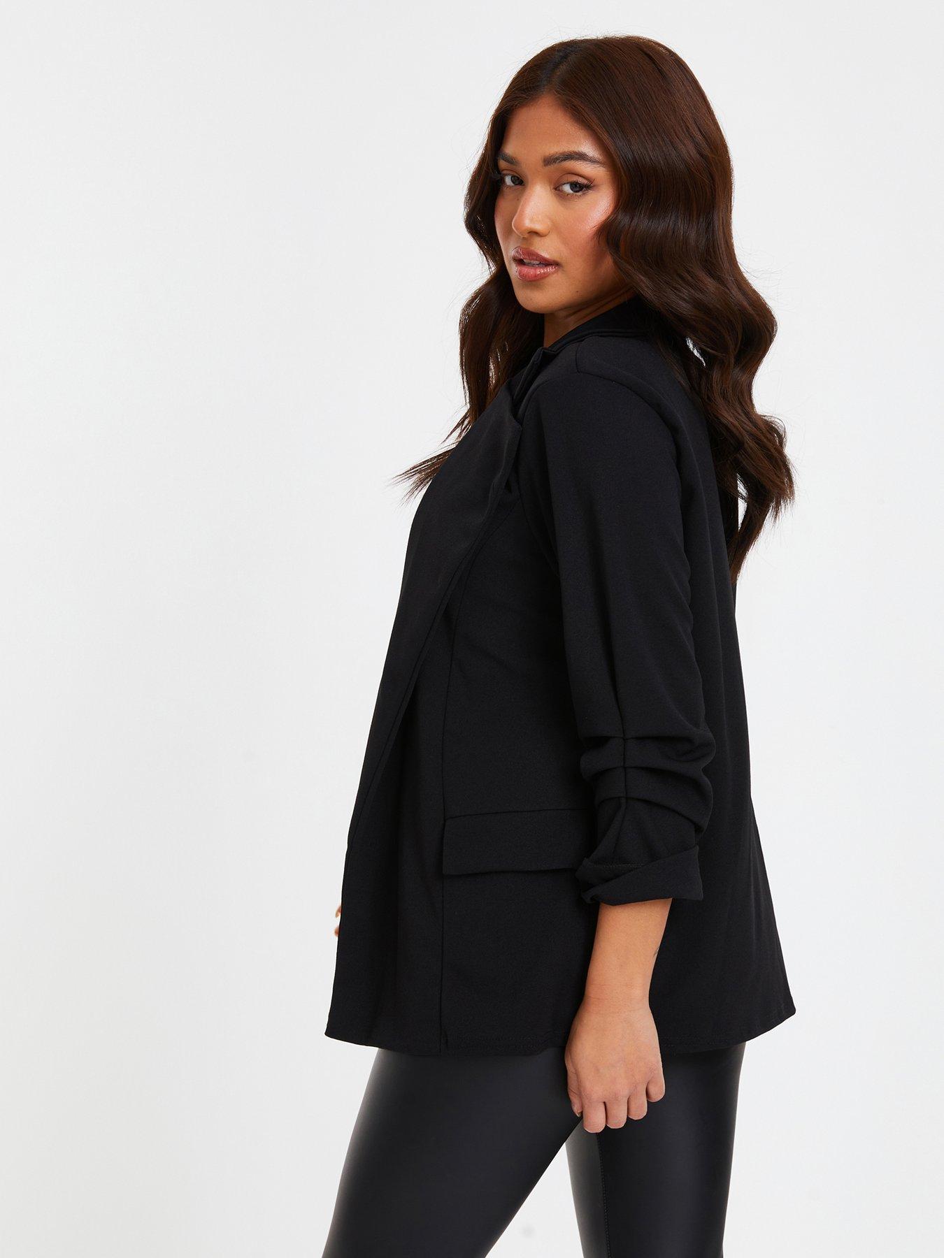 Quiz Petite Black Ruched Sleeve Blazer | Very.co.uk