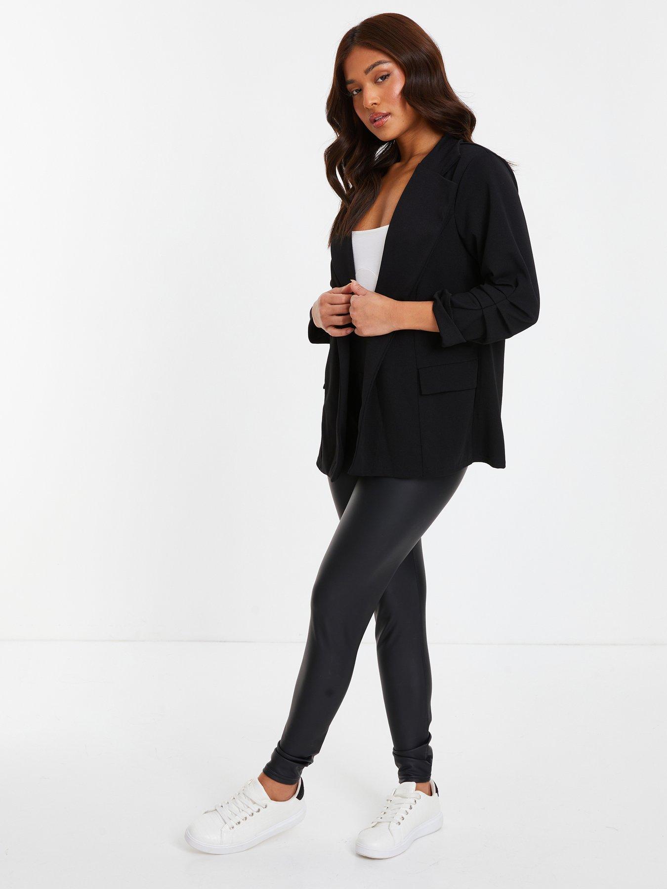 Quiz Petite Black Ruched Sleeve Blazer Very