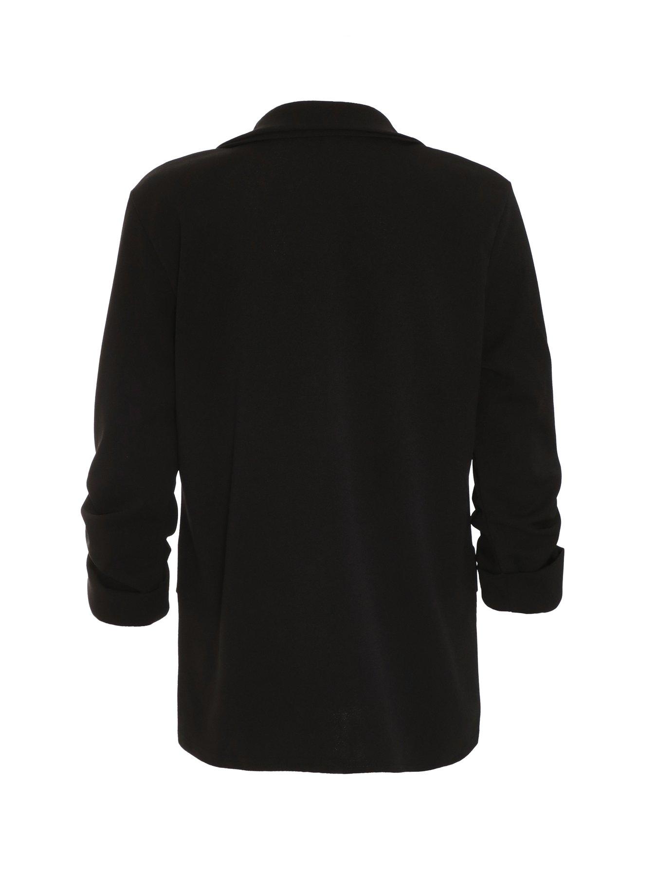 Image 5 of 6 of Quiz Petite Black Ruched Sleeve Blazer