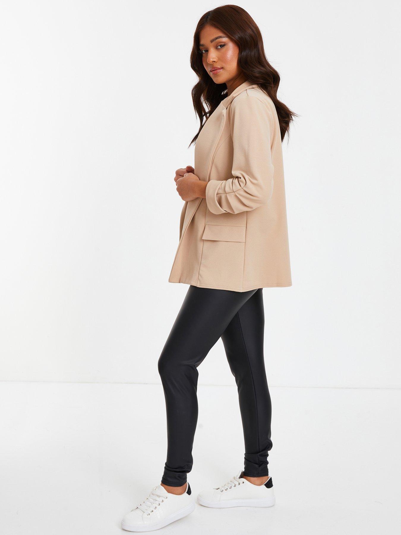 Image 3 of 6 of Quiz Petite Stone Ruched Sleeve Blazer